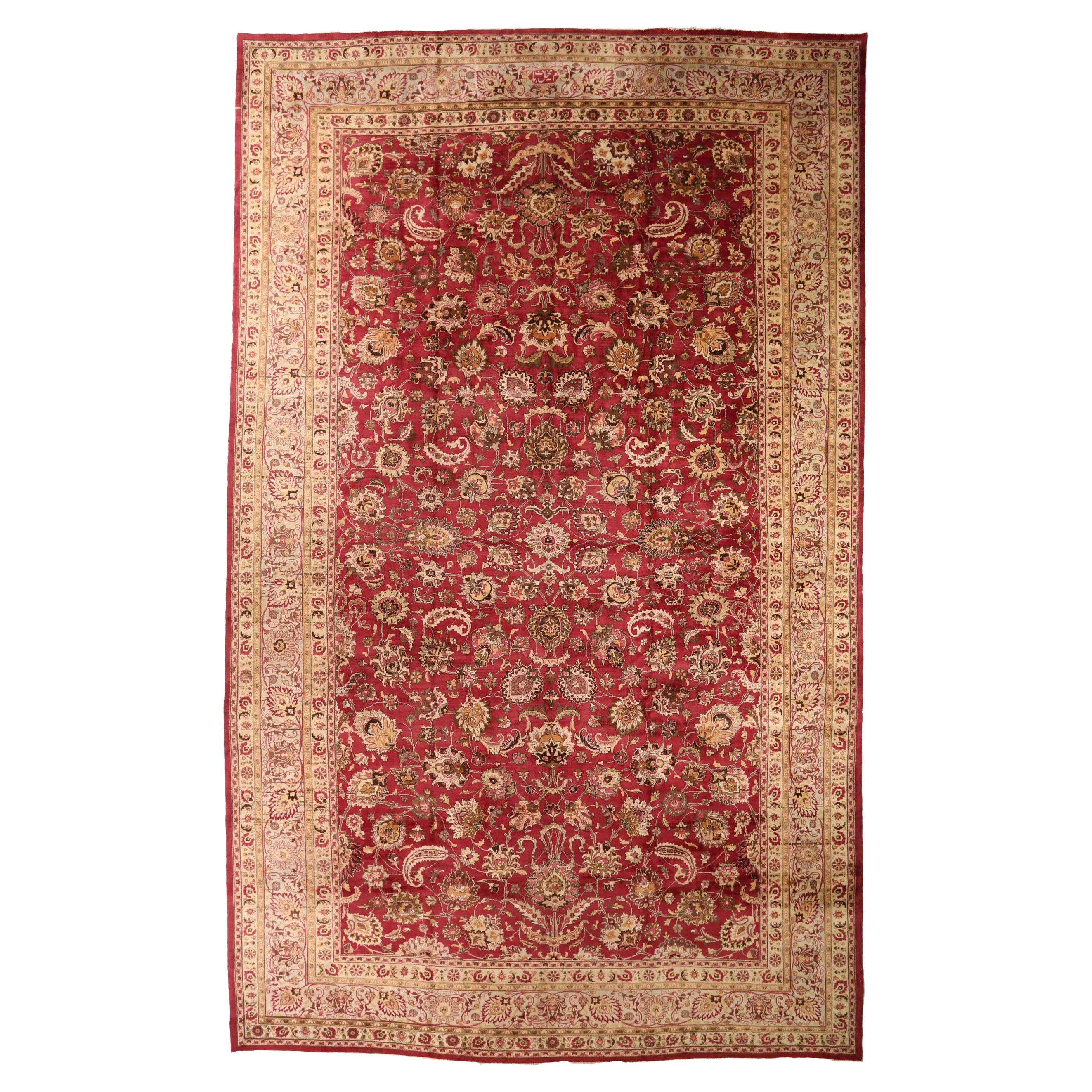 Persischer Mashad Over Size-Teppich Circa 1880 - Wolle Elfenbein Rot 73864 im Angebot