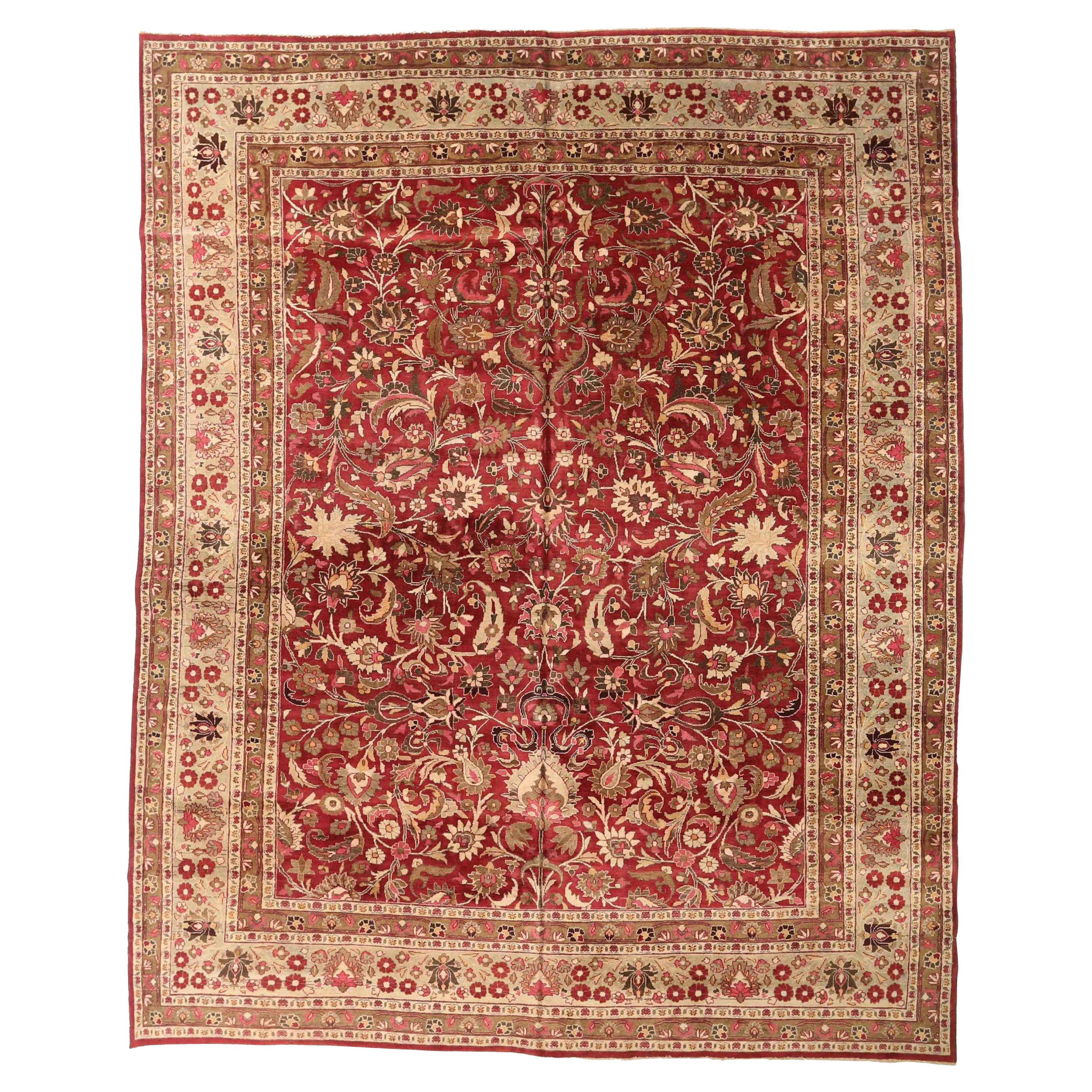 Tapis de sol persan Mashad - Laine Brown Ivoire Rouge 73866