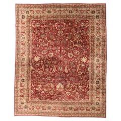 Tapis de sol persan Mashad - Laine Brown Ivoire Rouge 73866