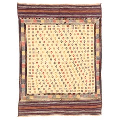 Persian Kilim Small Rug - Wool Ivory Red Yellow 73869