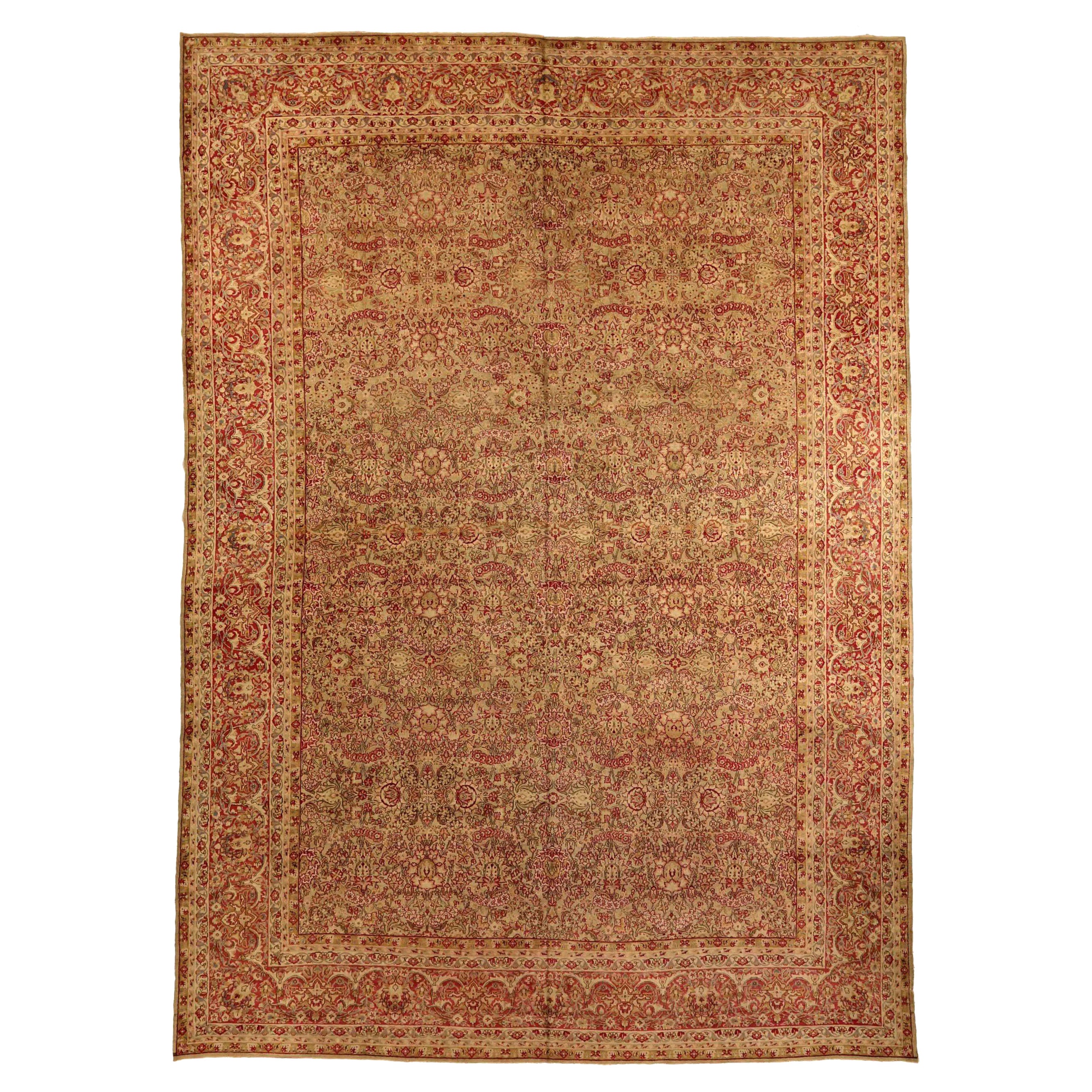 Tappeto persiano Kerman Over Size Circa 1910 - Lana Avorio Rosso 73849