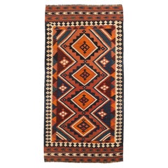 Alfombra Persa Kilim Pequeña Circa 1910 - Lana Marfil Naranja Rojo 73870