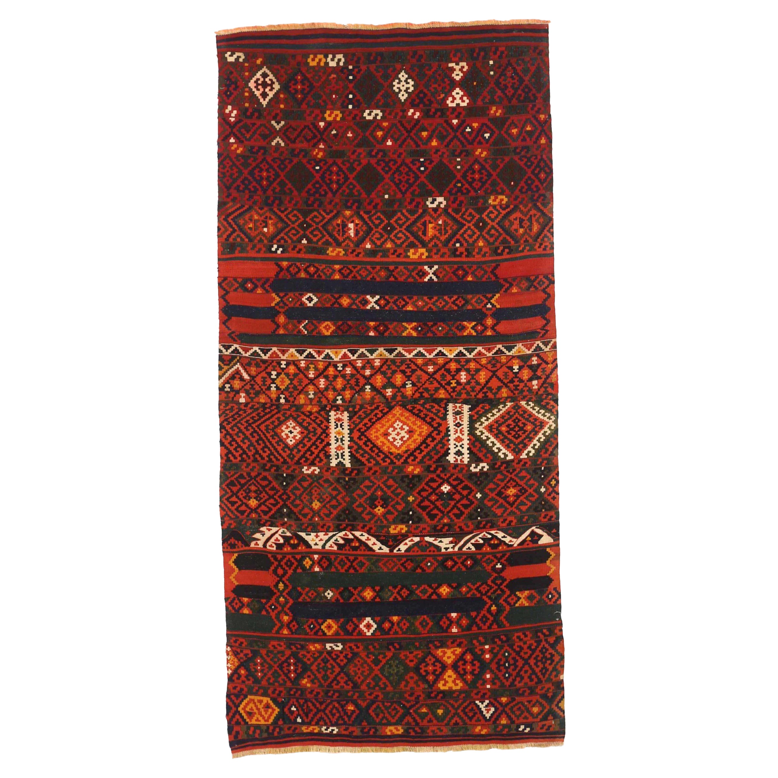 Persian Kilim Small Rug - Wool Black Orange Red 73872