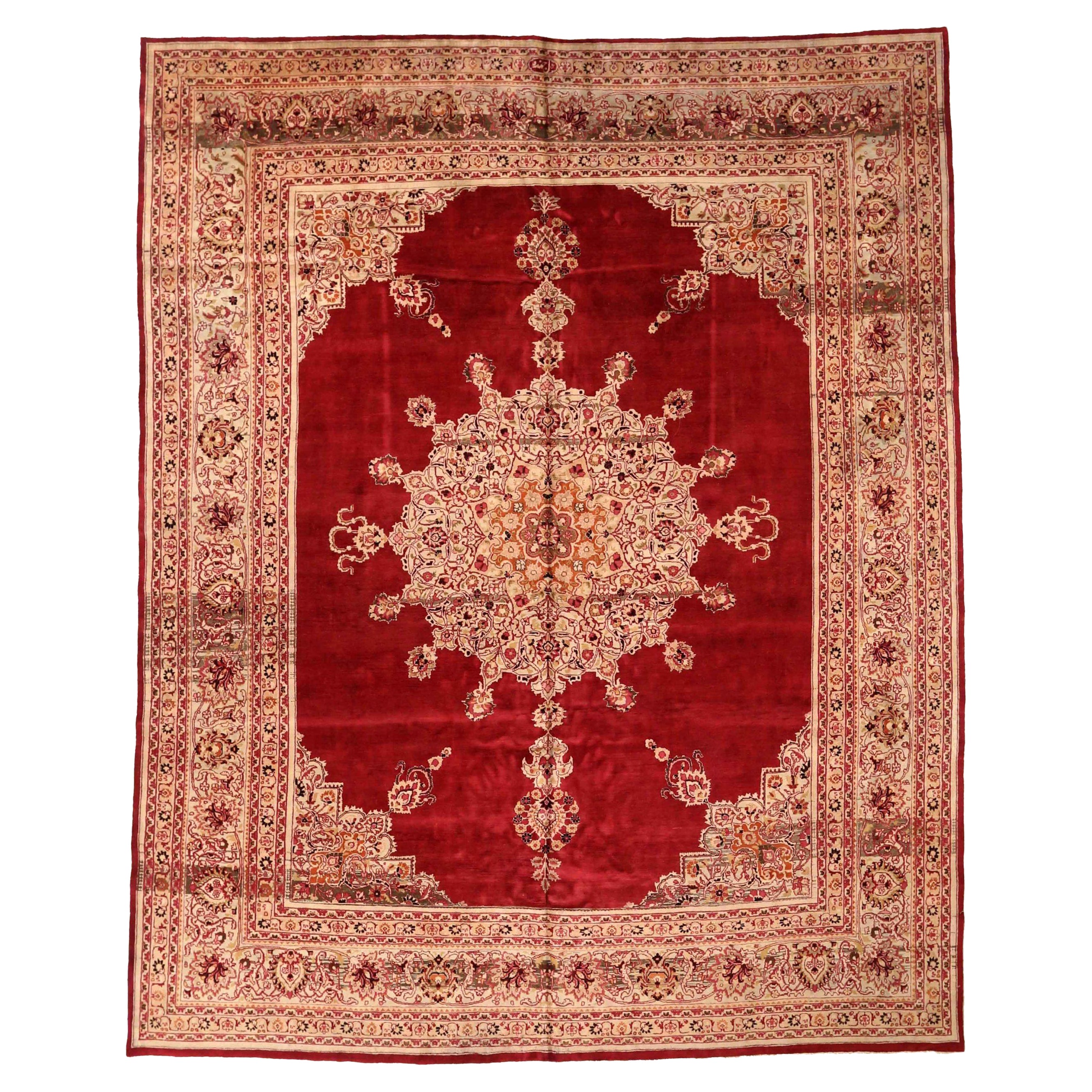 Tapis persan Mashad Circa 1910 - Laine Ivoire Rouge 73863