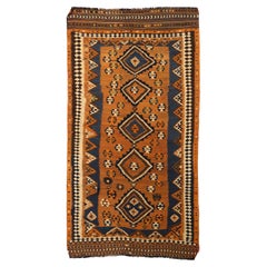 Alfombra Persa Kilim Pequeña Circa 1910 - Lana Marfil Azul Marino Naranja 73874