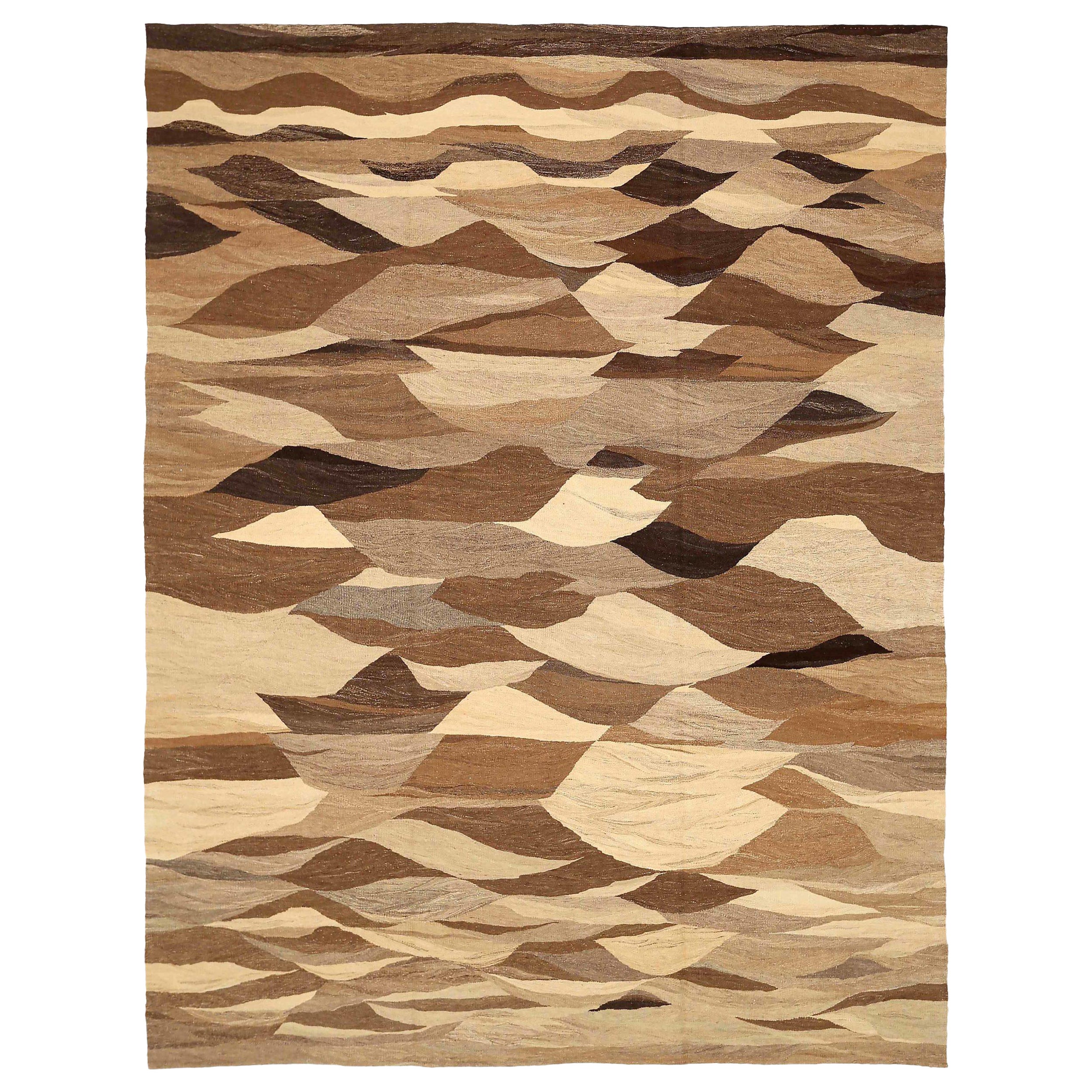 Persian Kilim Area Rugs Circa 1990 - Wool Brown Ivory Taupe 73896