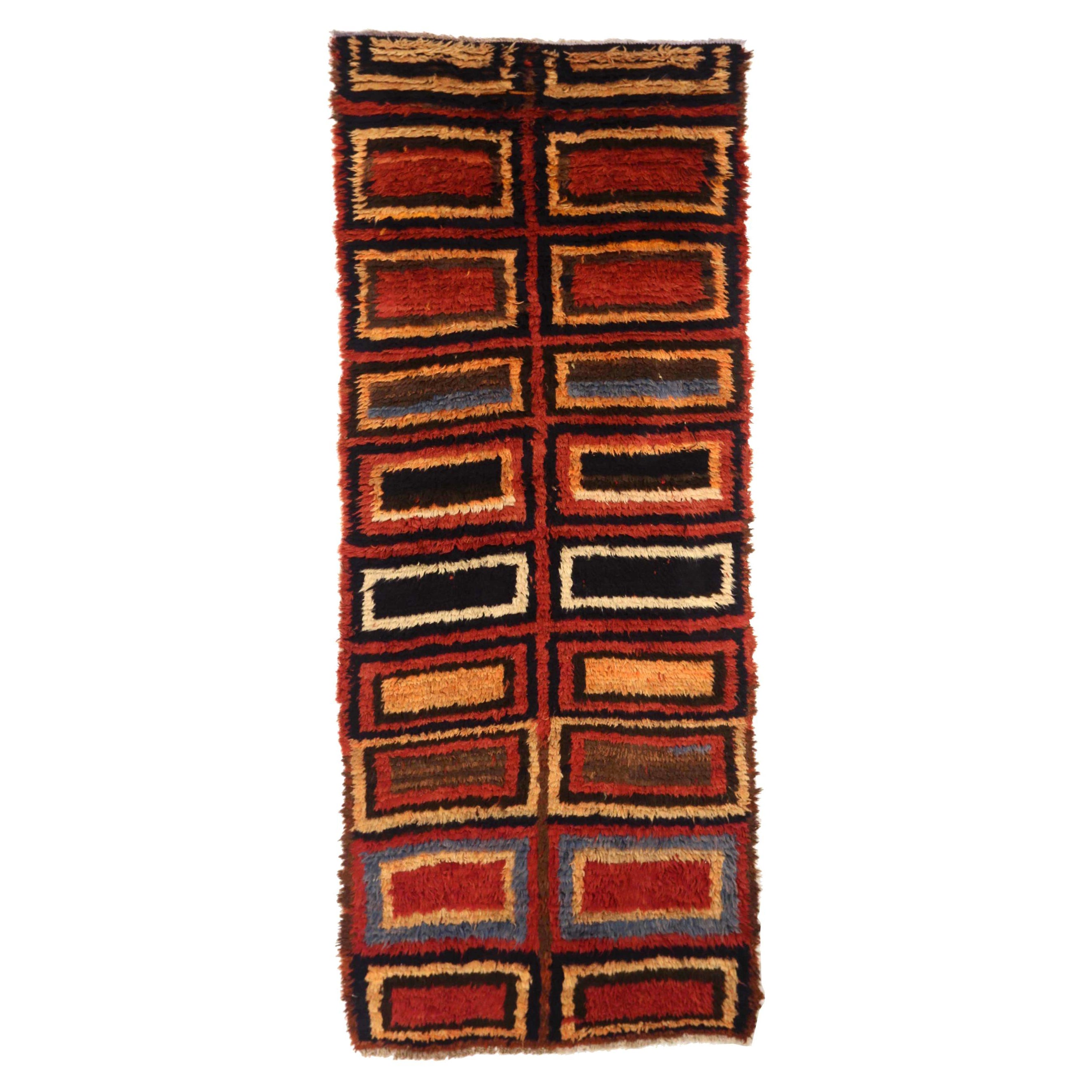 Afghanistan Tulu Runner Rug - Wool Black Red Yellow 73875 For Sale