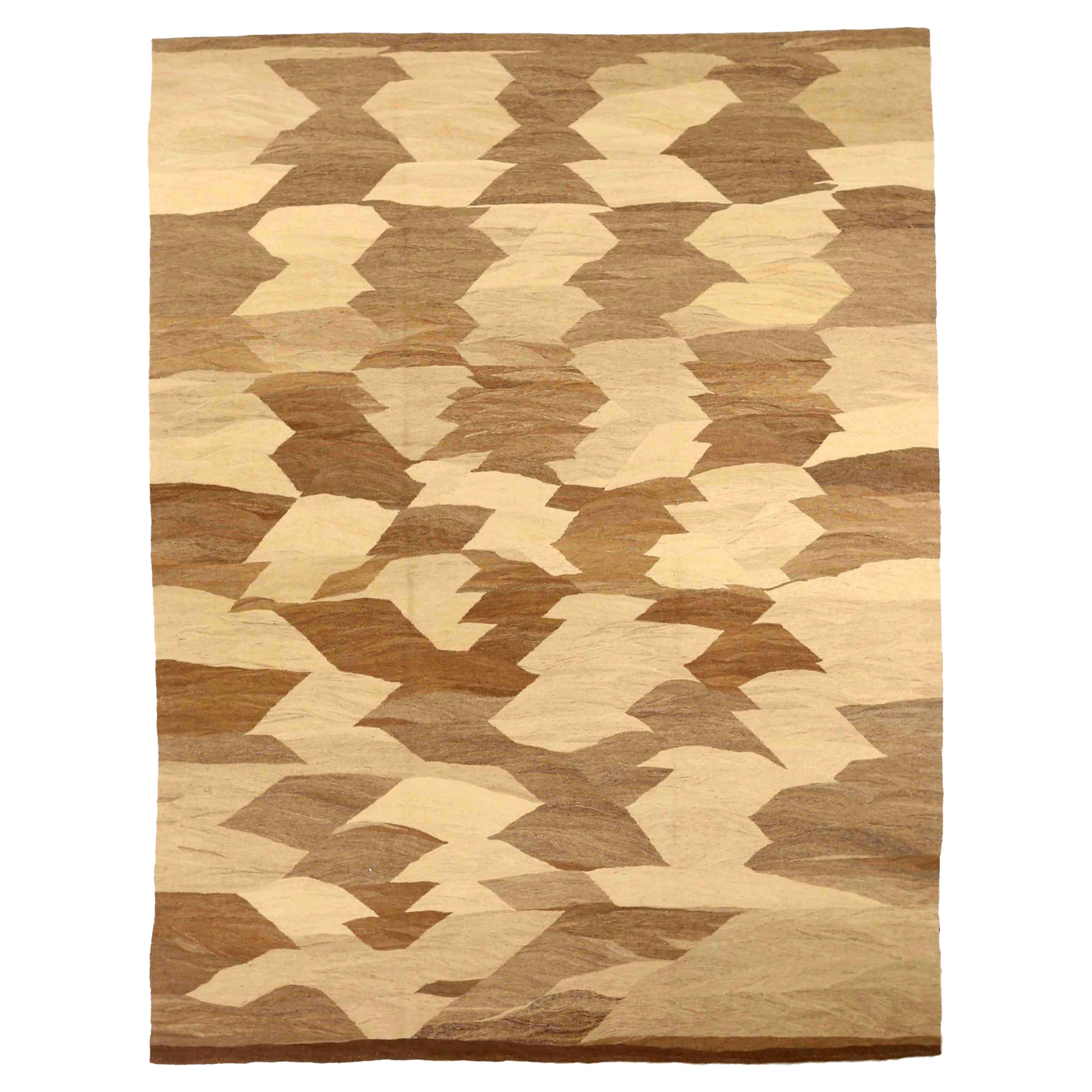Persian Kilim Area Rugs Circa 1990 - Wool Brown Ivory Taupe 73897