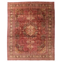 Tapis de sol persan Mashad - Laine Brown Ivoire Rouge 73877
