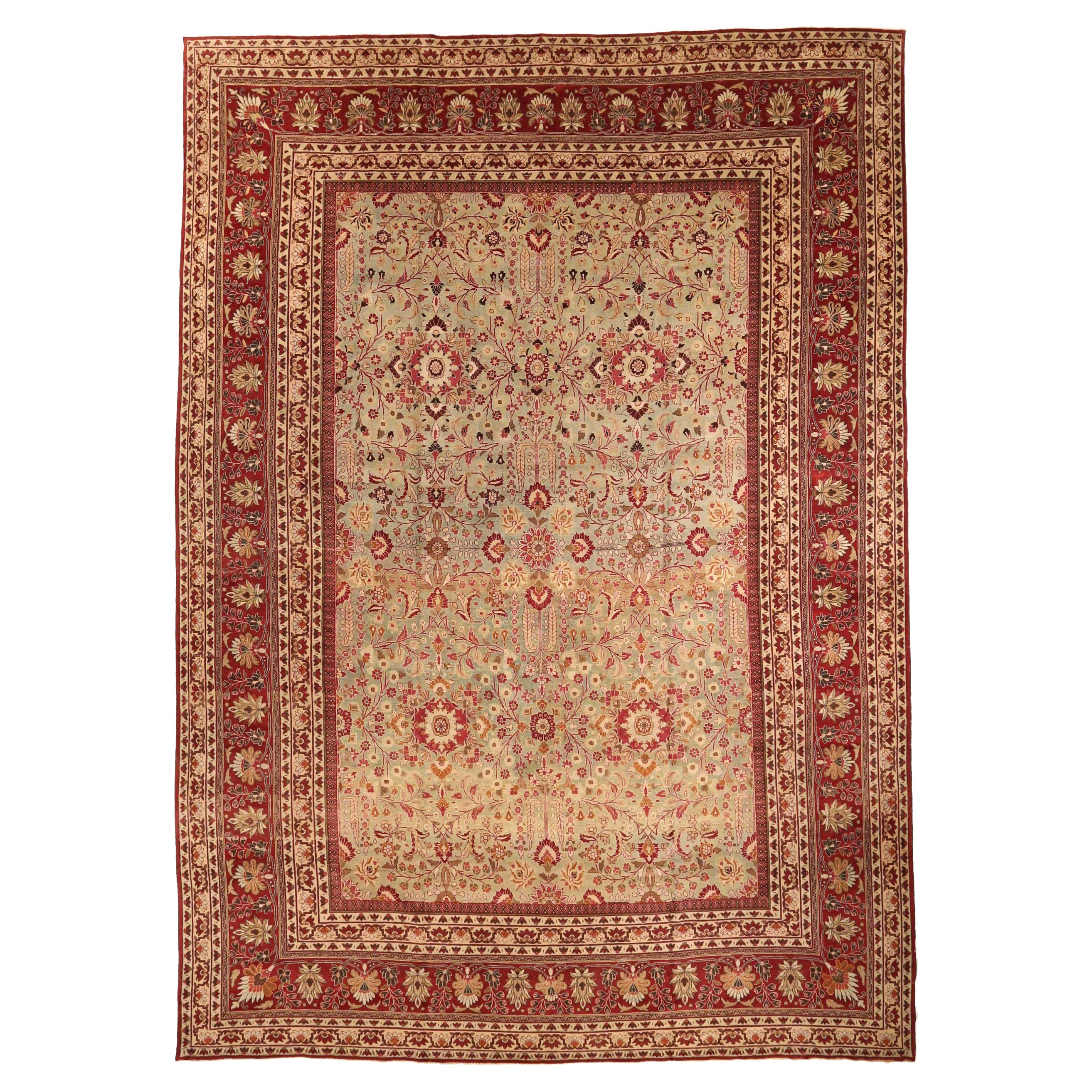 Persischer Mashad Over Size-Teppich Circa 1880 - Wolle Grün Elfenbein Rot 73878