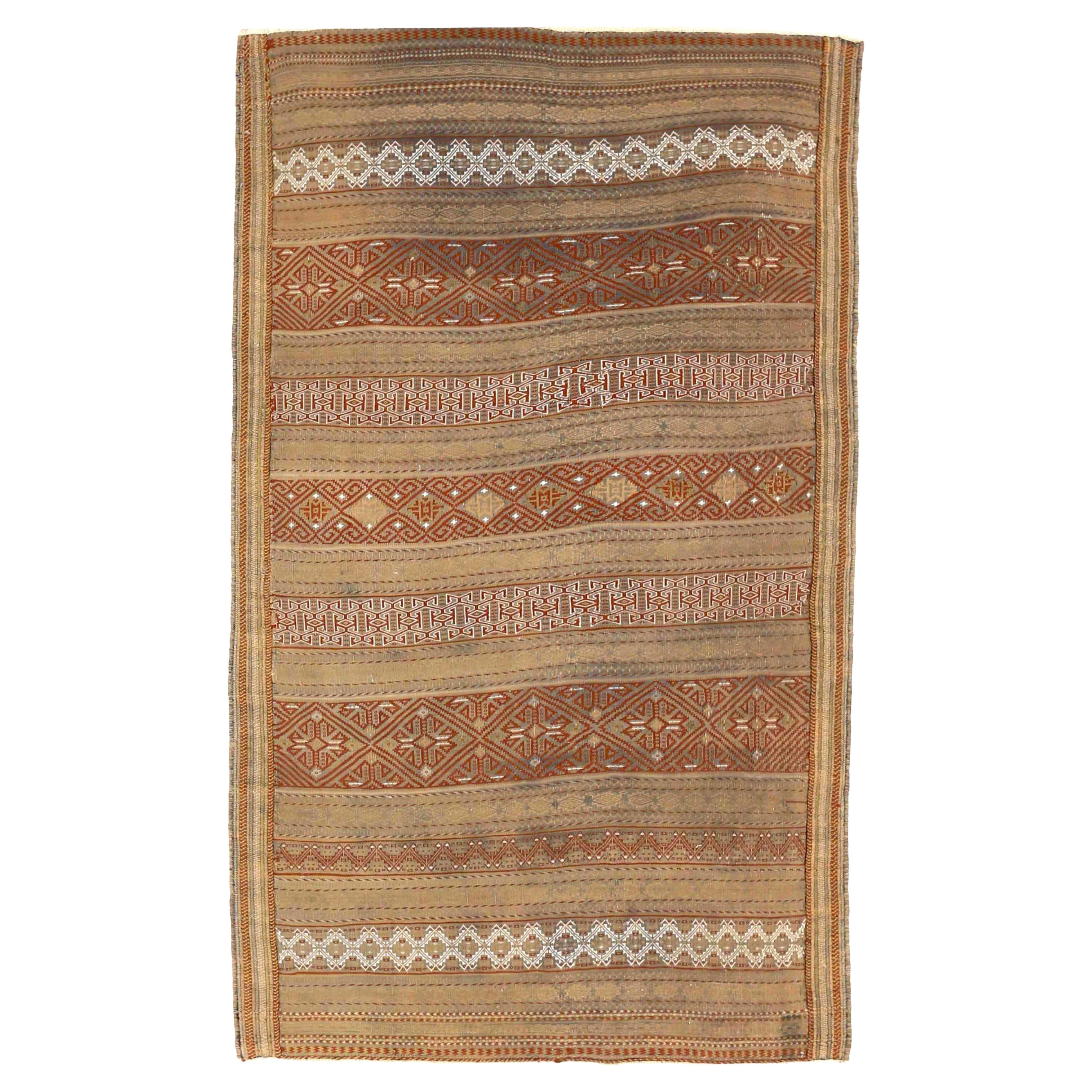 Persian Kilim Small Rug - Wool Ivory Red Taupe 73902