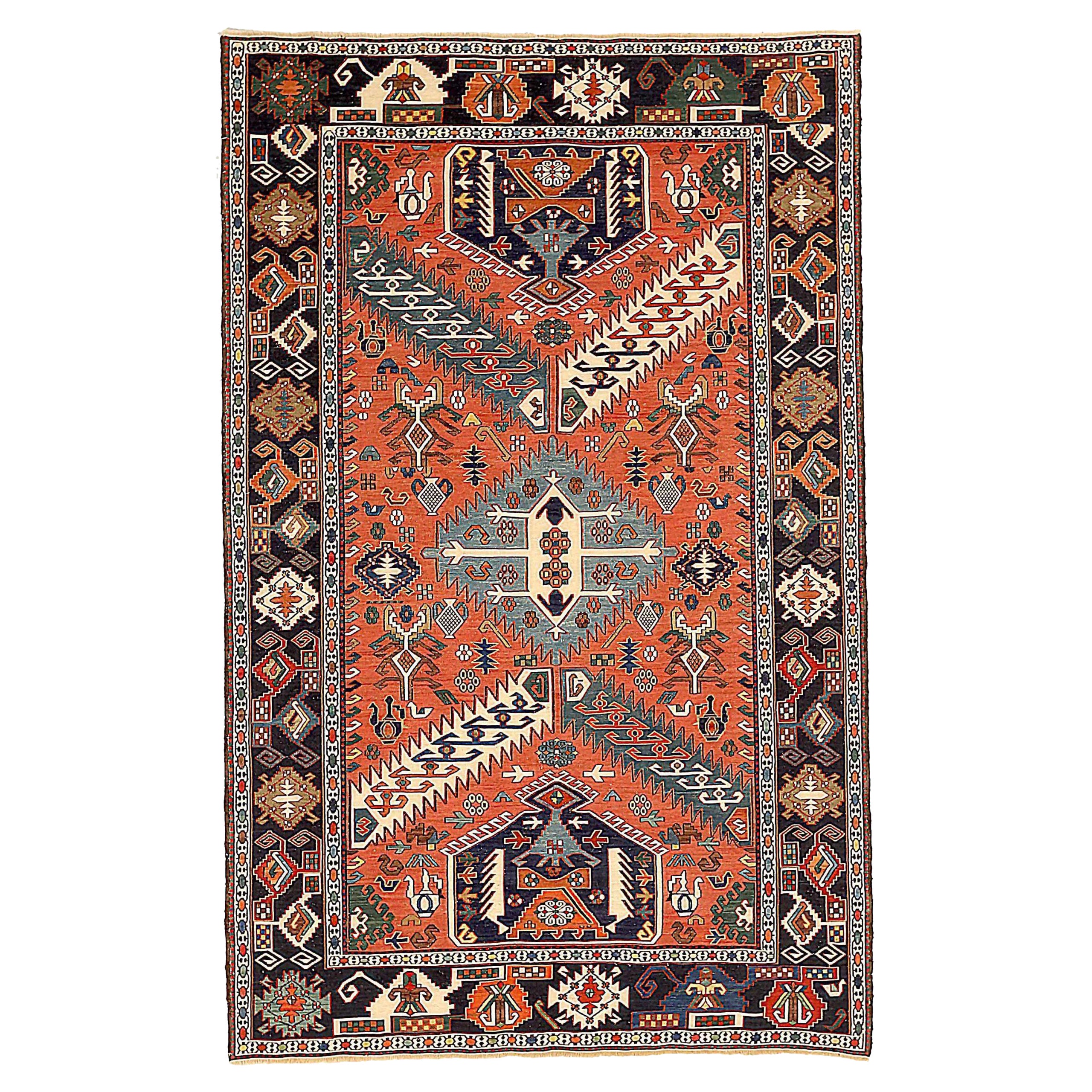 Persischer Kelim-Teppich - Wolle Blau Grün Elfenbein Rot 73903