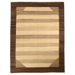 Persian Kilim Area Rugs Circa 1990 - Wool Brown Ivory Taupe 73905