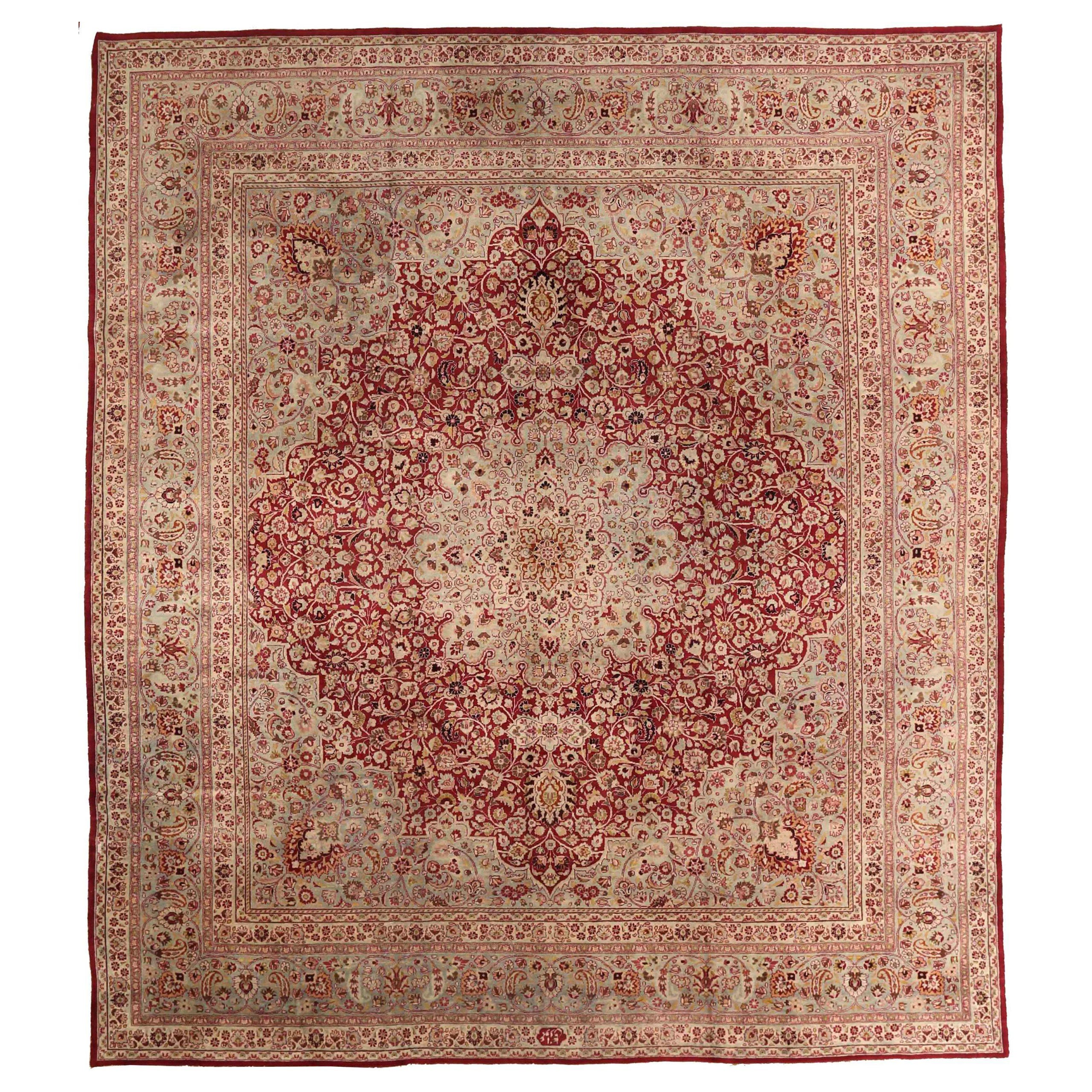 Tapis persans Mashad - Laine ivoire rouge 73910