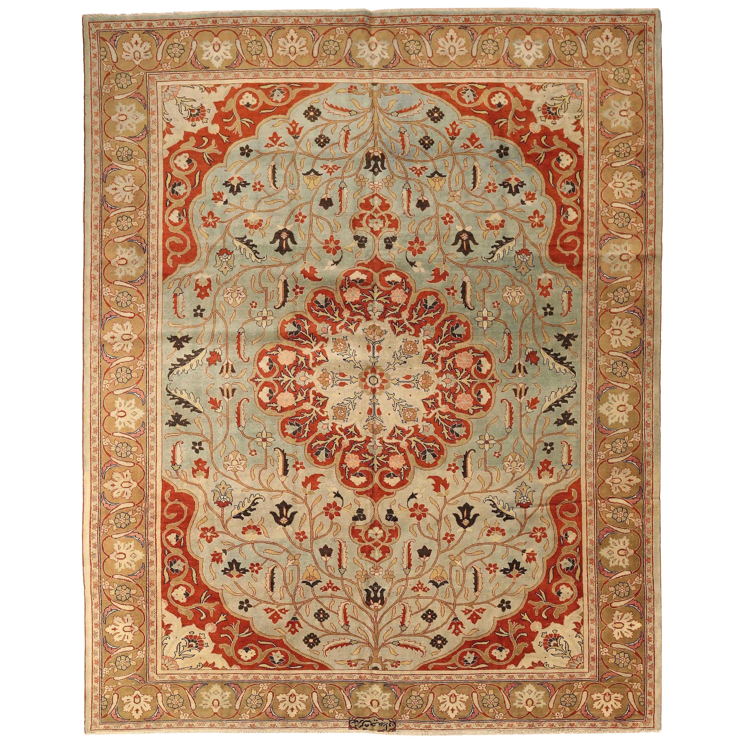 Persische Täbris-Teppiche - Wolle Blau Rot Taupe 73914