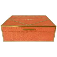 Beautiful Coral Shagreen Jewlery Box with Brass Inlay