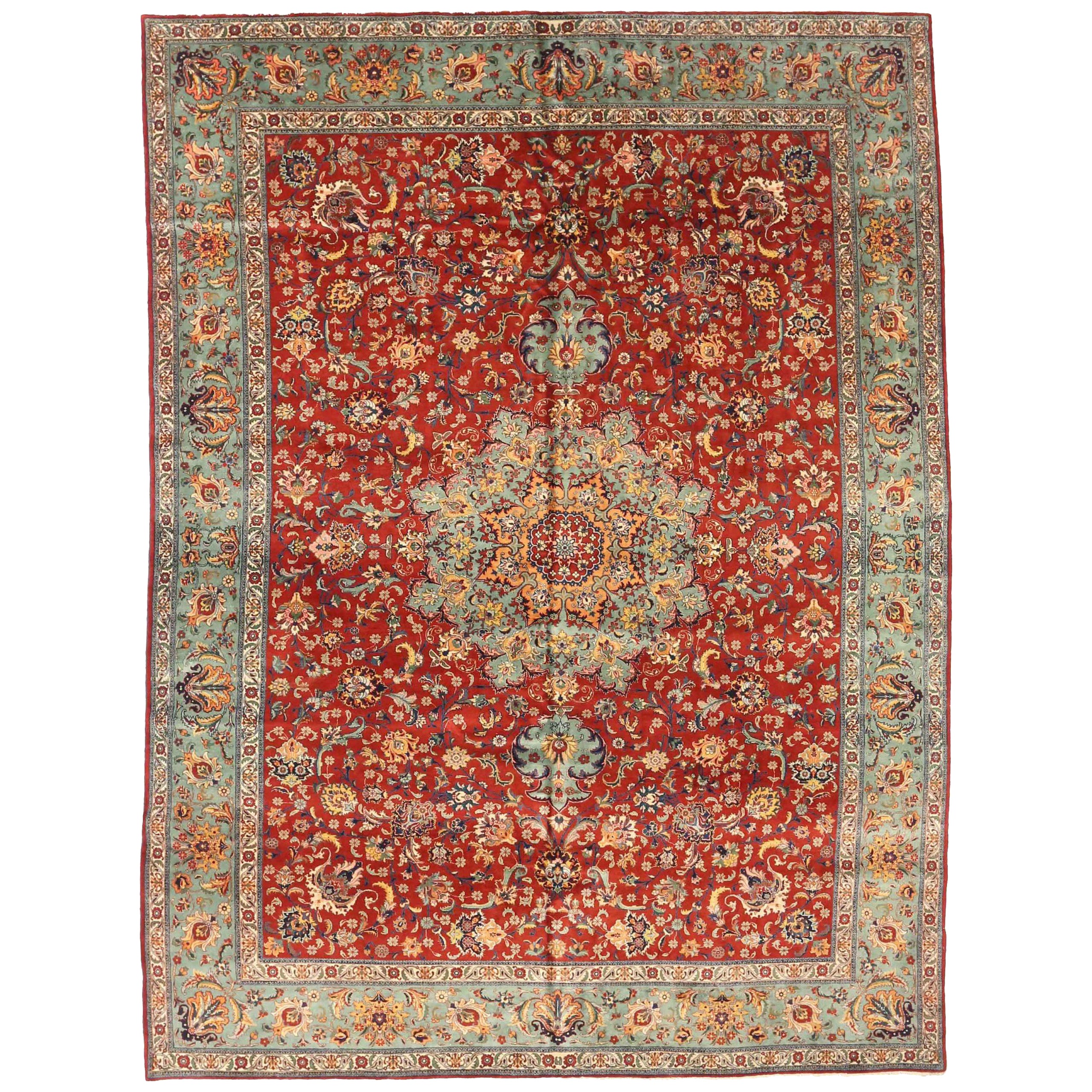 Tappeti persiani Tabriz - Lana Verde Rosso Giallo 73918