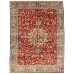 Tapis persans de Tabriz - Laine verte rouge jaune 73918
