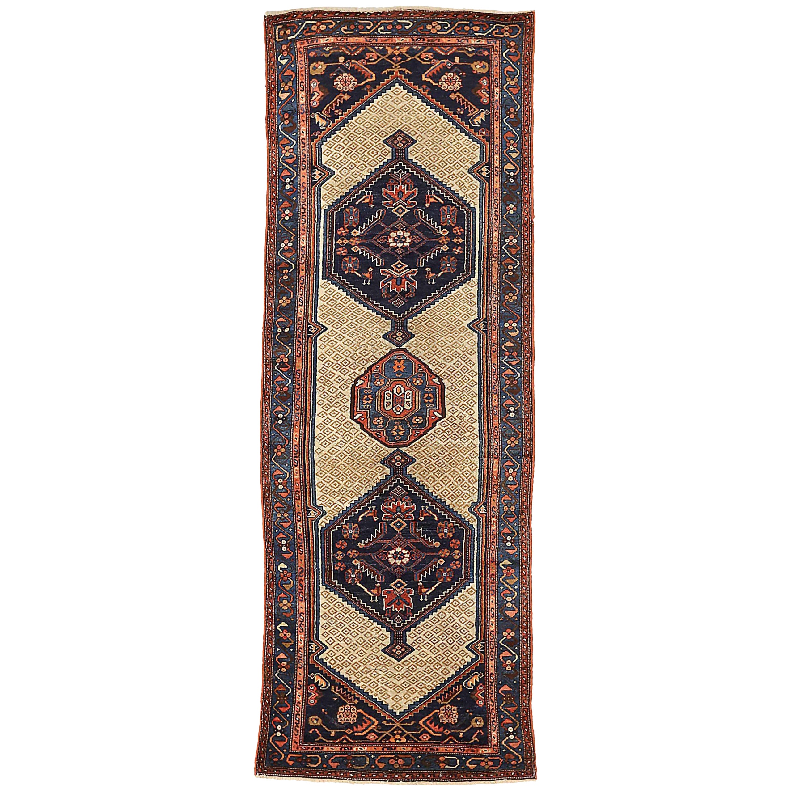 Alfombra Persa Zanjan Circa 1910 - Lana Marfil Azul Marino Rojo 73974