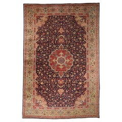Persian Tabriz Over Size Rug Circa 1910 - Wool Ivory Navy Blue Red 73975