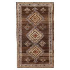 Petit tapis persan Varamin Circa 1910 - Laine Brown Ivoire Orange 73987