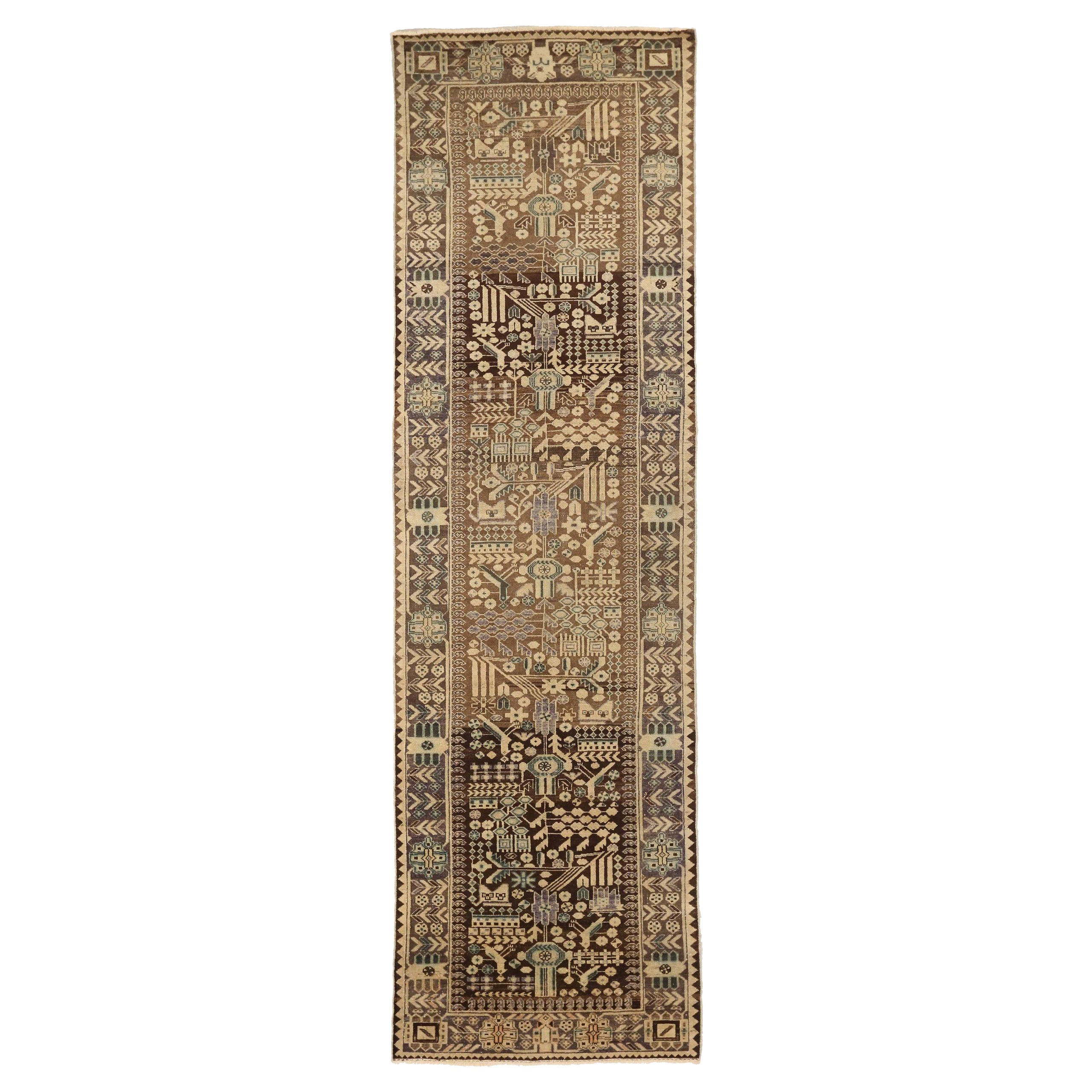 Persian Malayer Runner Rug - Wool Brown Ivory 73998
