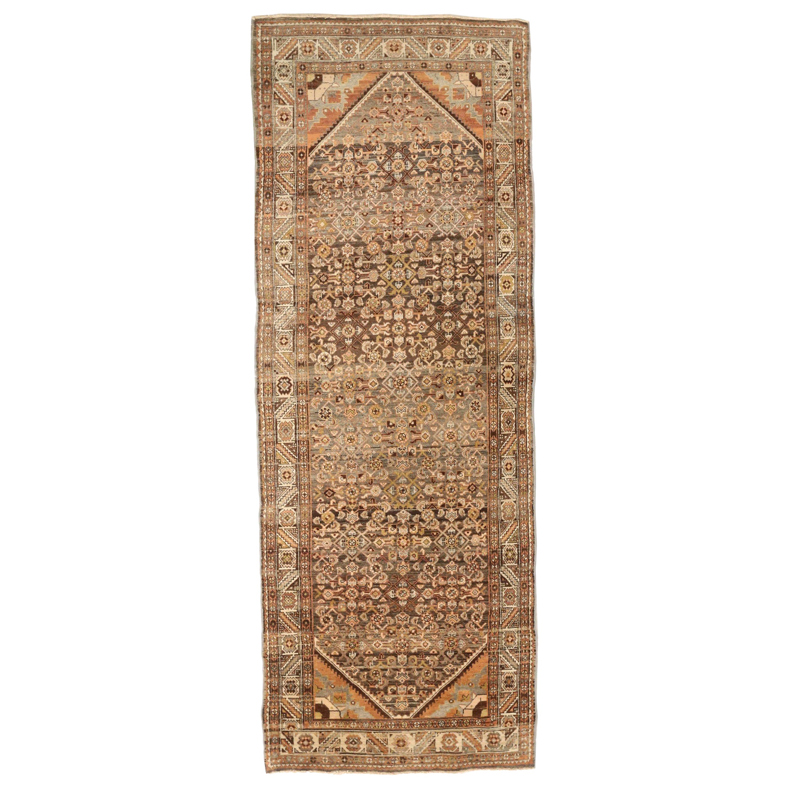 Persian Malayer Small Rug - Wool Brown Ivory Orange 74000 For Sale
