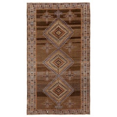 Petit tapis persan Varamin Circa 1910 - Laine Brown Ivoire Orange Purpel 74002