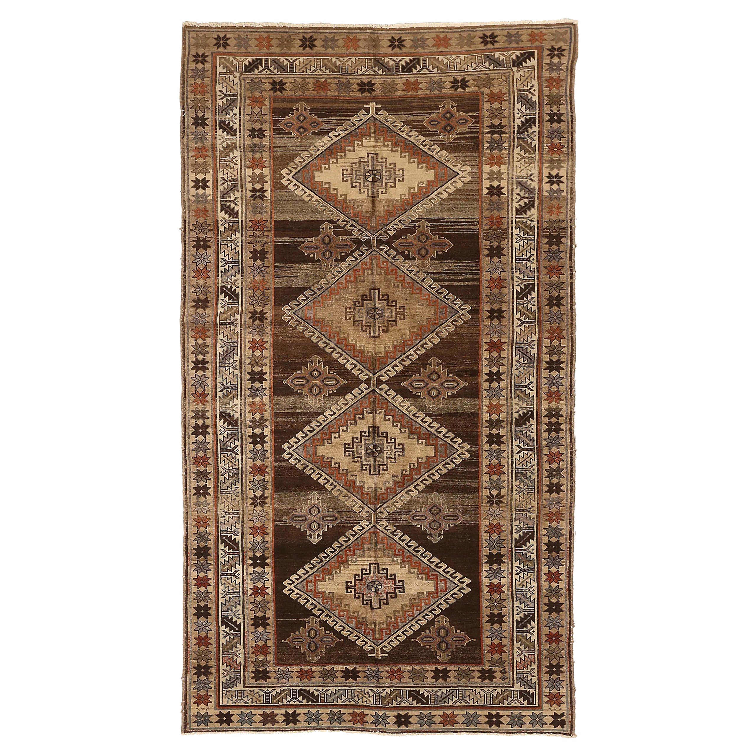 Petit tapis persan Varamin Circa 1910 - Laine Brown Ivoire Rouge 73992 en vente