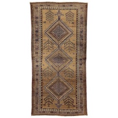 Alfombra Persa Varamin Pequeña Circa 1910 - Lana Marrón Marfil Amarillo 74003
