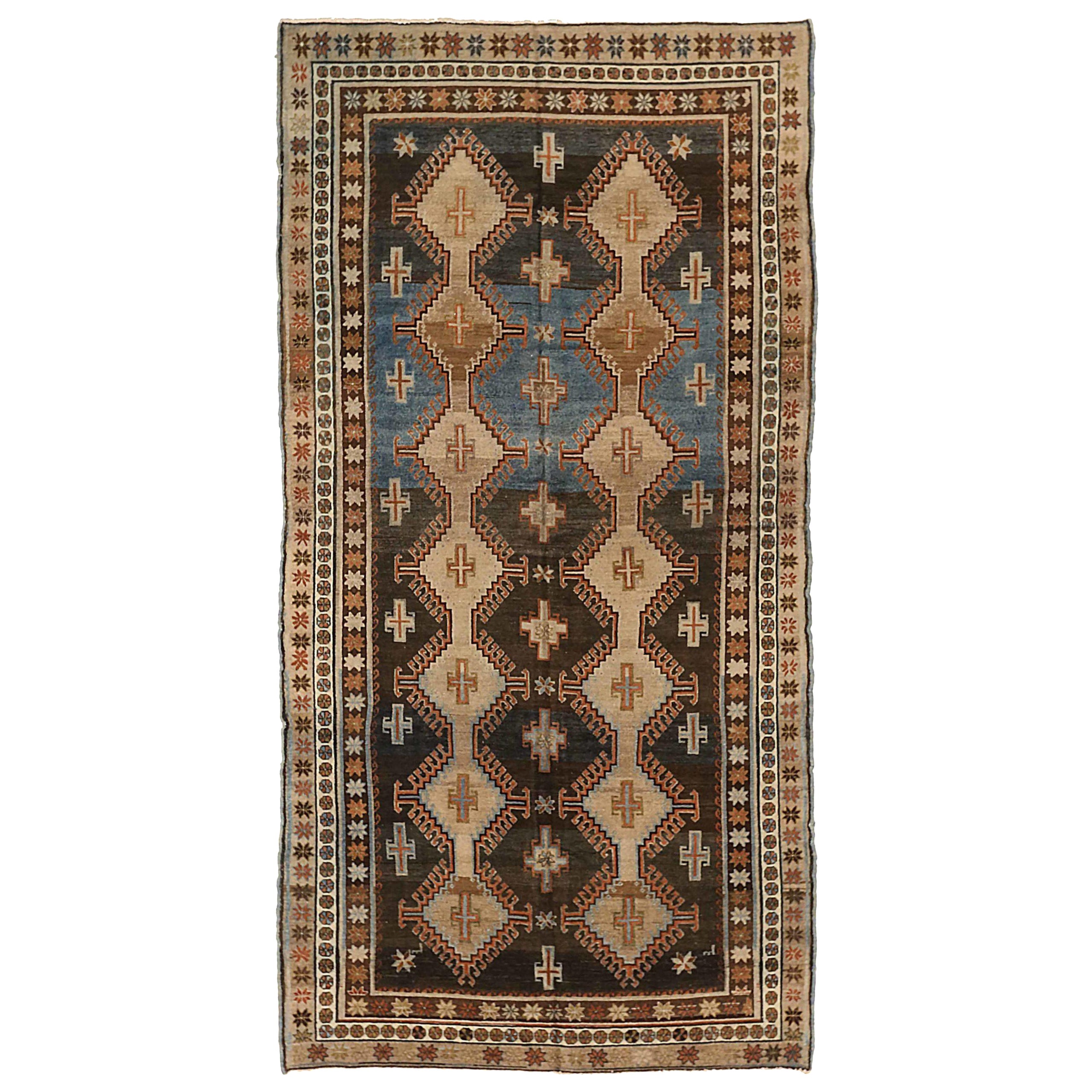 Petit tapis persan Varamin Circa 1910 - Laine Brown Ivoire Orange 74004 en vente