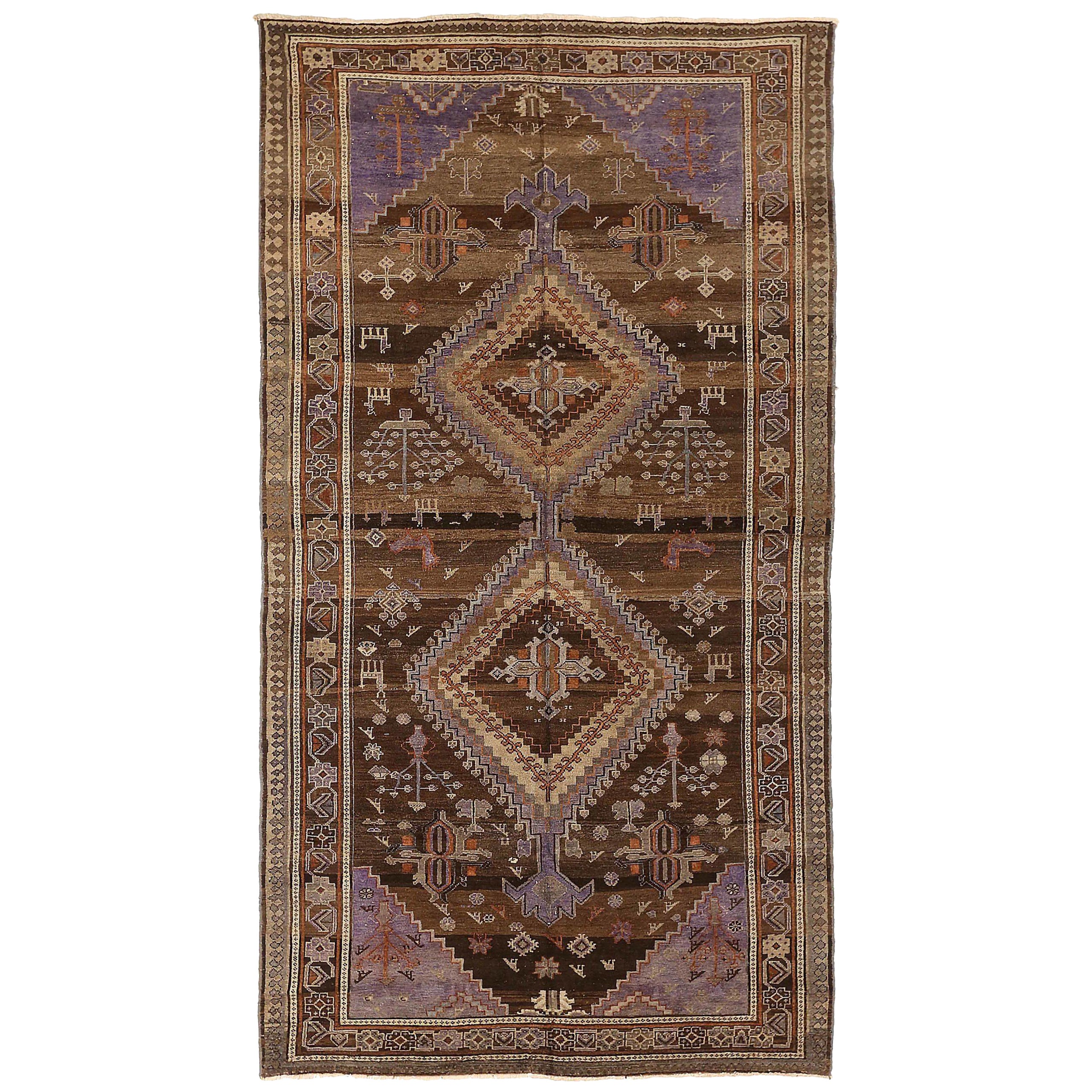 Alfombra Persa Varamin Pequeña Circa 1910 - Lana Marrón Marfil Purpel 73994