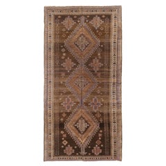 Petit tapis persan Varamin Circa 1910 - Laine Brown Ivoire Orange Purpel 74008