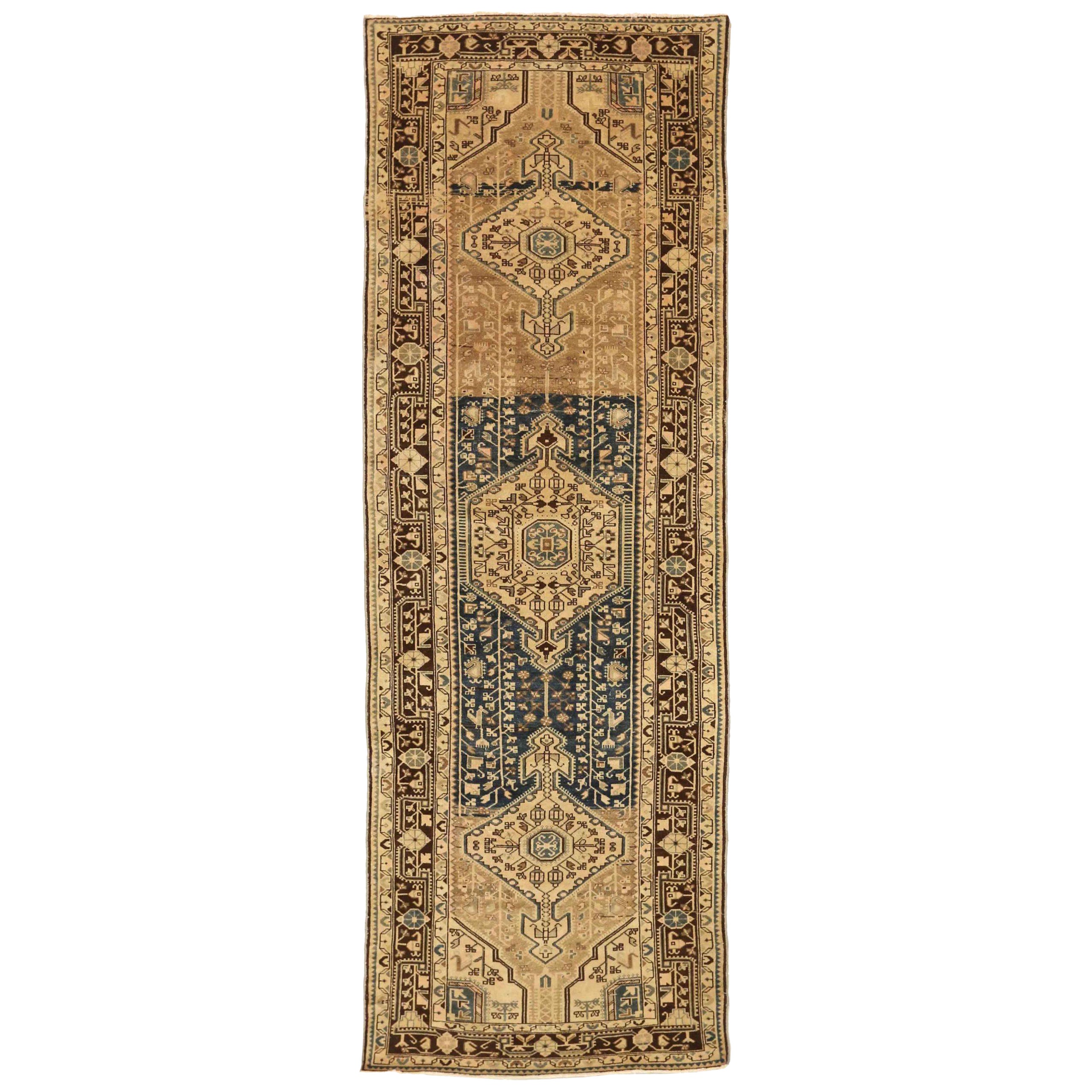 Tappeto persiano Malayer piccolo - Lana Blu Marrone Avorio 74023