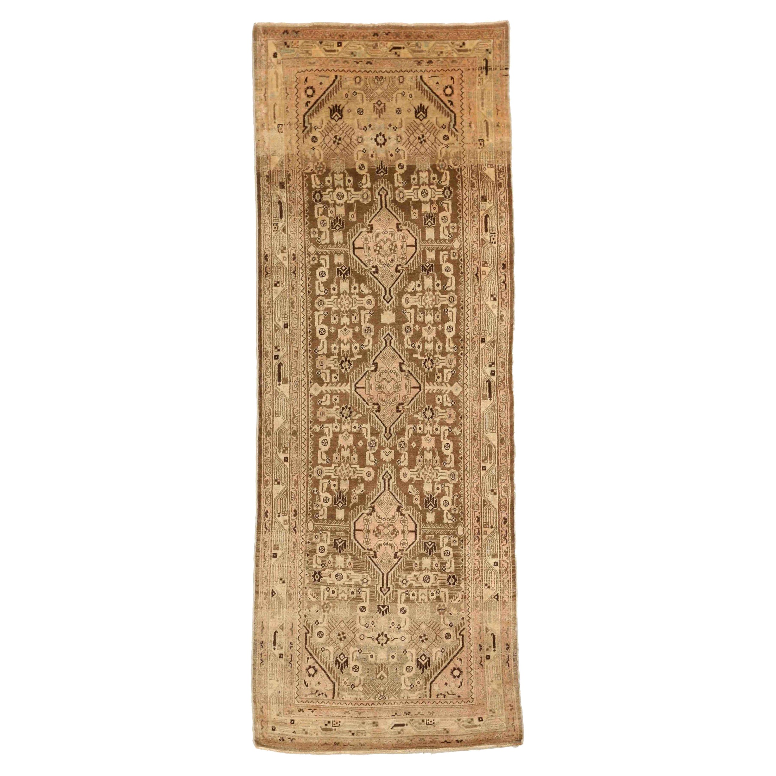 Persian Malayer Runner Rug - Wool Brown Ivory Pink 74038