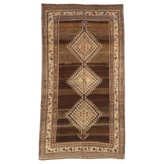 Petit tapis persan Varamin Circa 1910 - Laine Brown Ivoire Rouge 74045