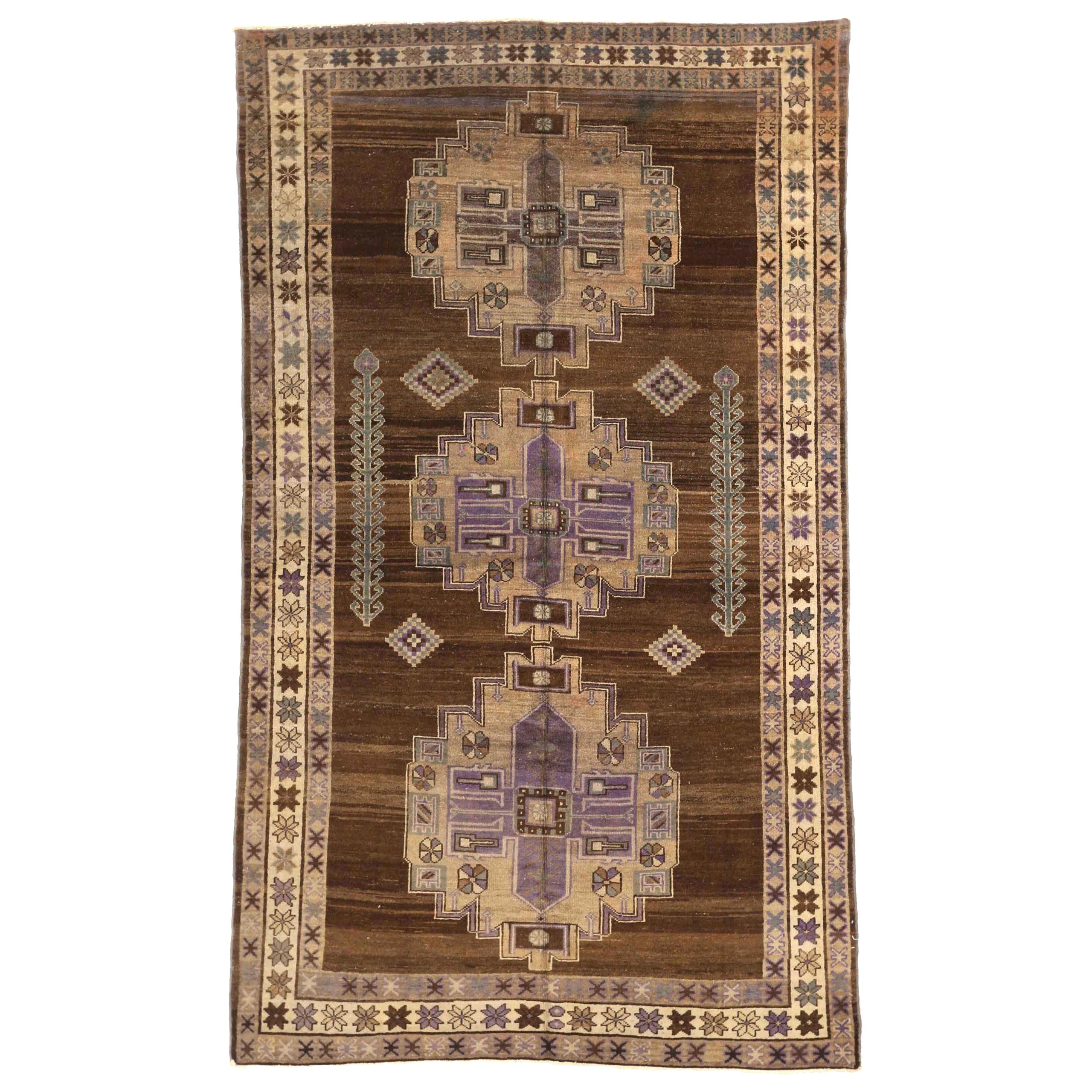 Alfombra Persa Varamin Pequeña Circa 1910 - Lana Marrón Marfil Purpel 74048 en venta
