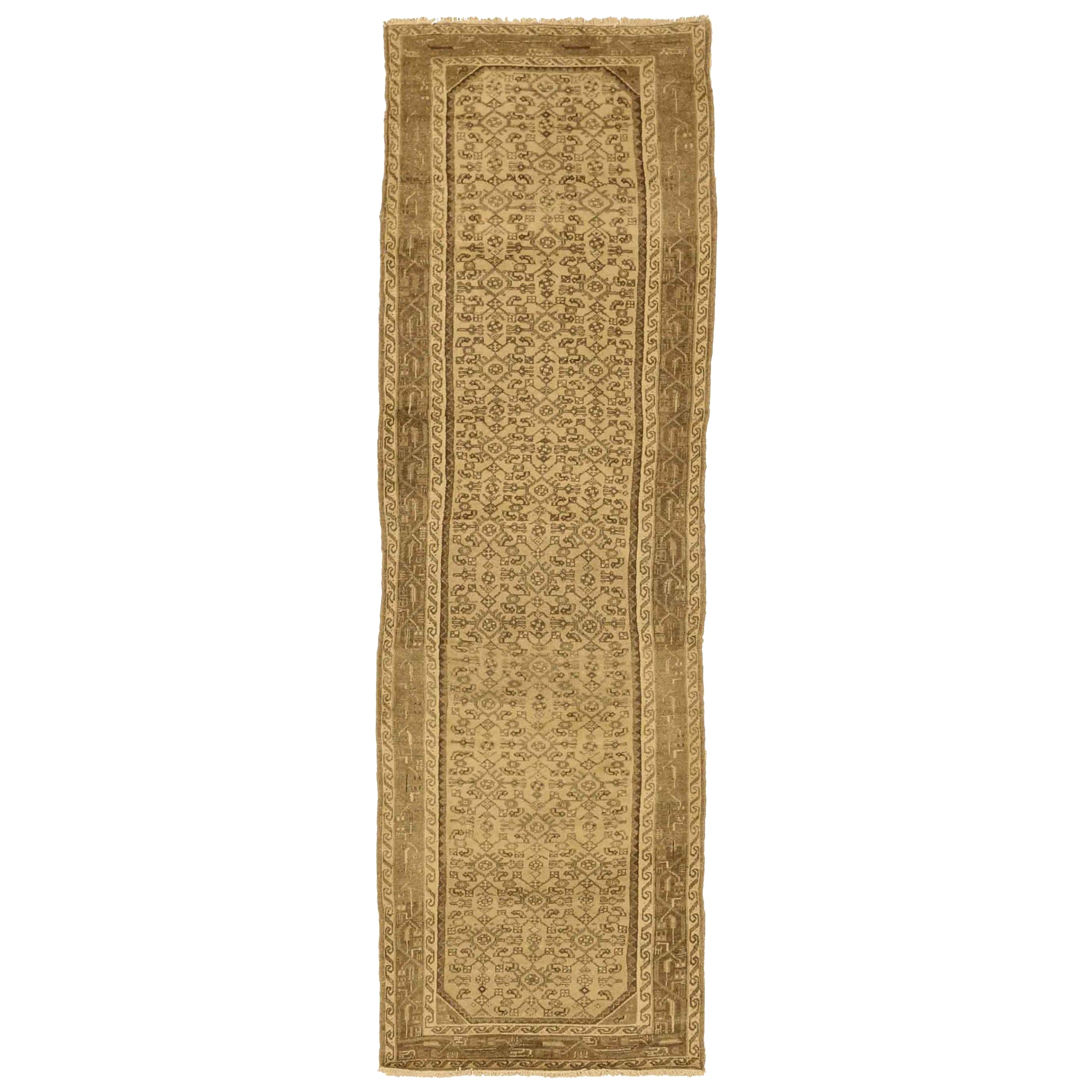 Persian Malayer Runner Rug - Wool Brown Ivory 74061