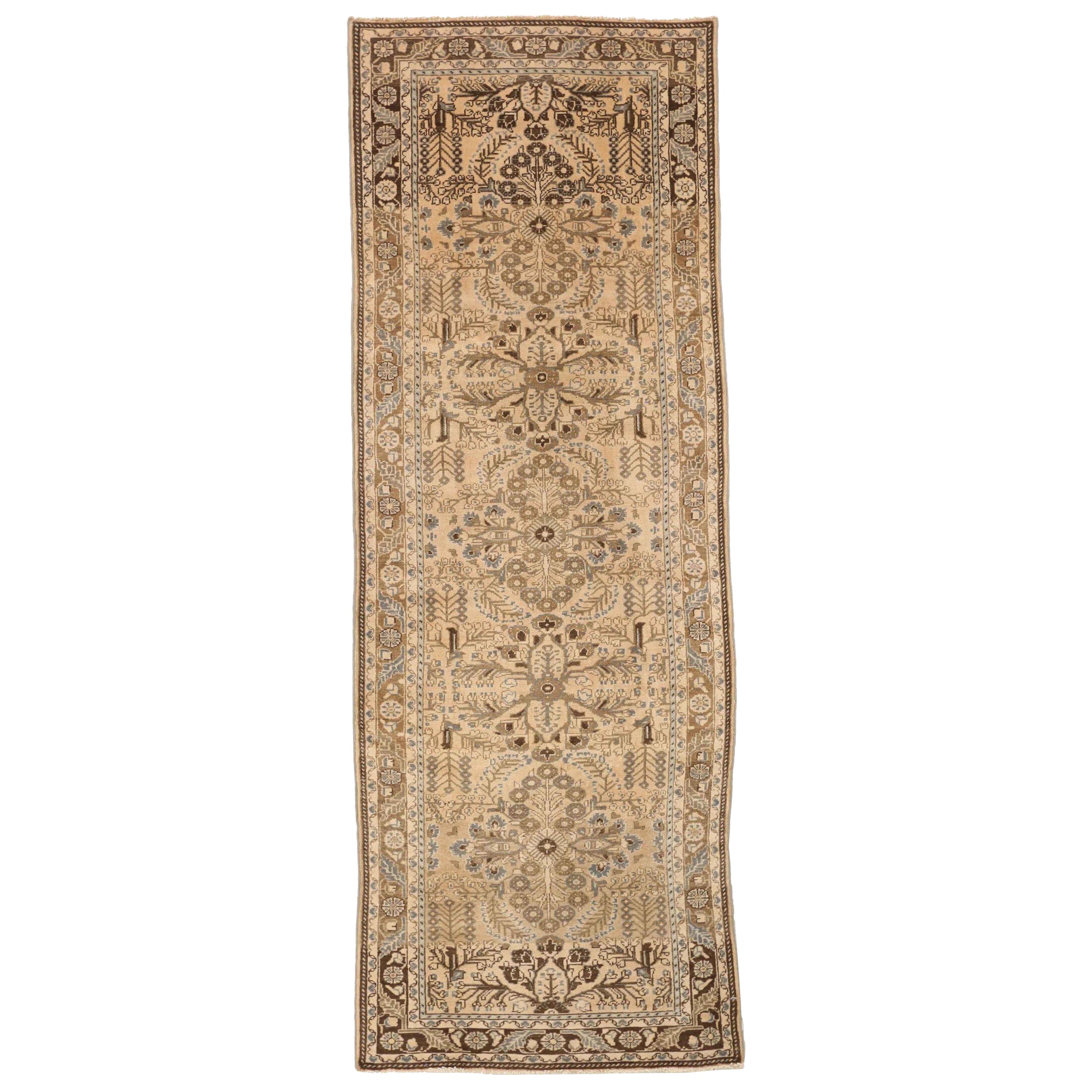 Persische Dargezin Läufer Teppich CIRCA 1910 - Wolle Brown Elfenbein Taupe 74063