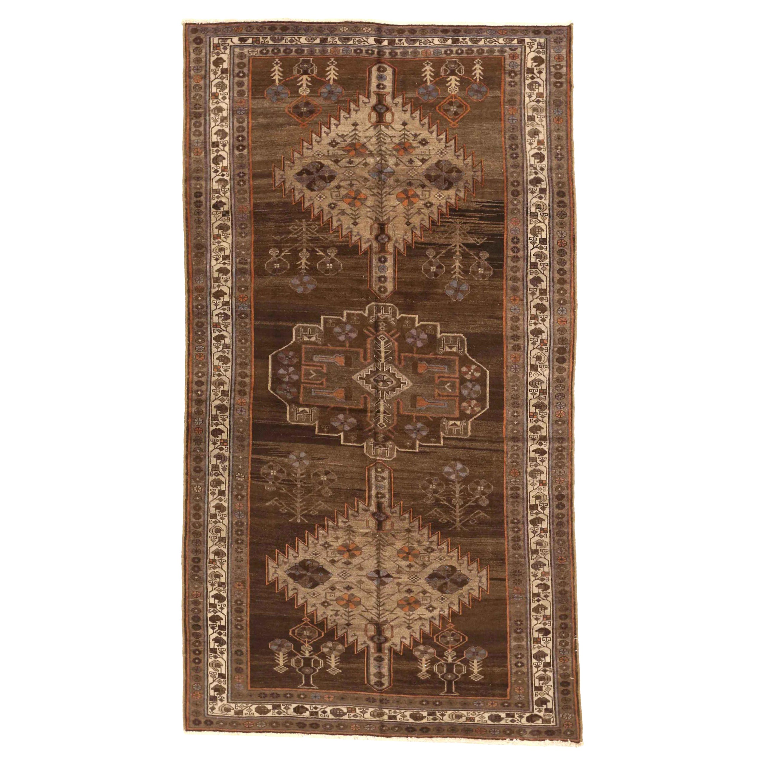 Petit tapis persan Varamin Circa 1910 - Laine Brown Ivoire Orange 74053