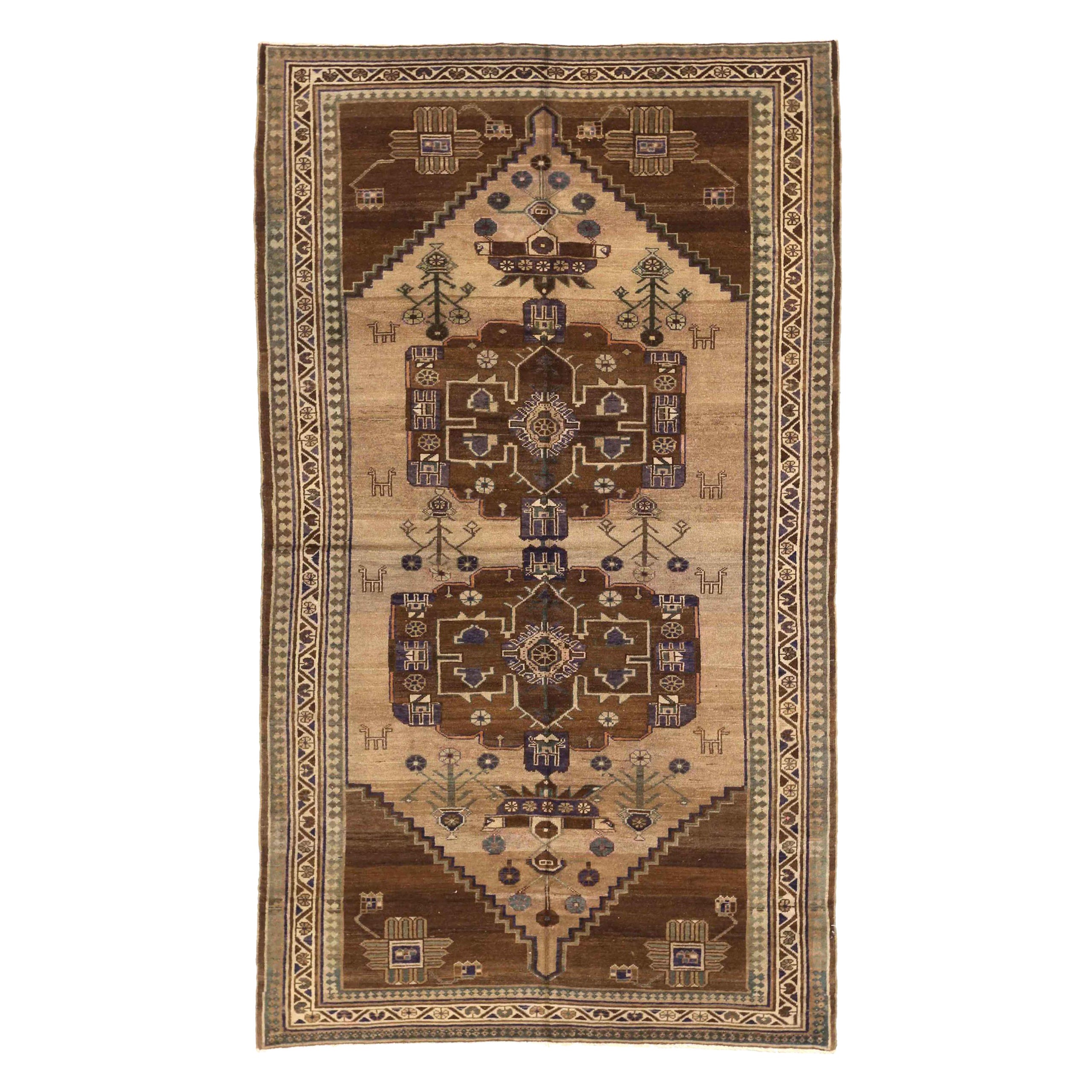 Petit tapis persan Varamin Circa 1910 - Laine Brown Ivory 74067
