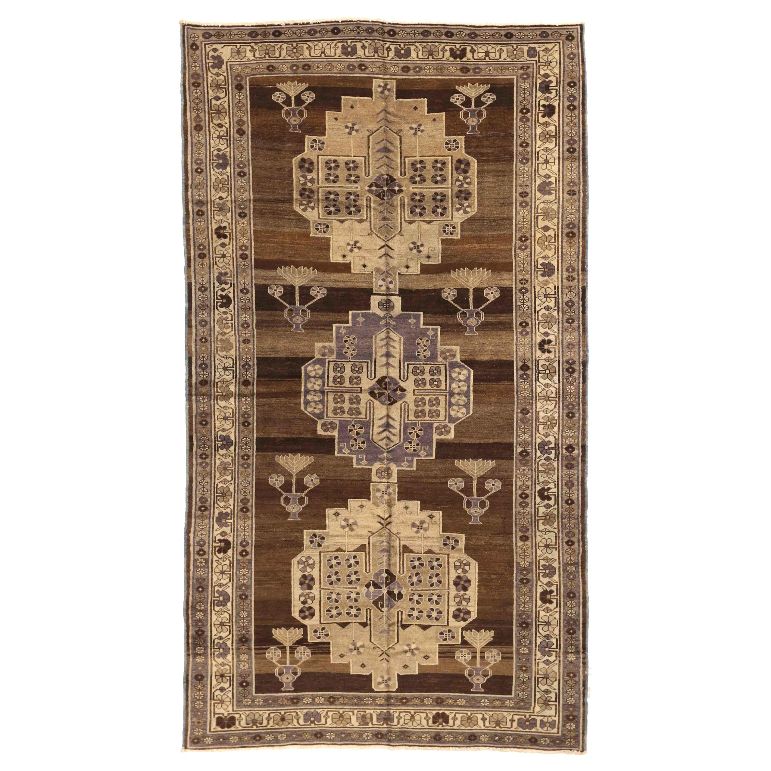 Alfombra Persa Varamin Pequeña Circa 1910 - Lana Marrón Marfil Purpel 74071