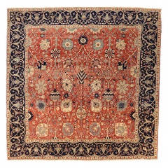 Tapis Persan Tabriz Circa 1880 - Laine Ivoire Bleu Marine Rouge 74092