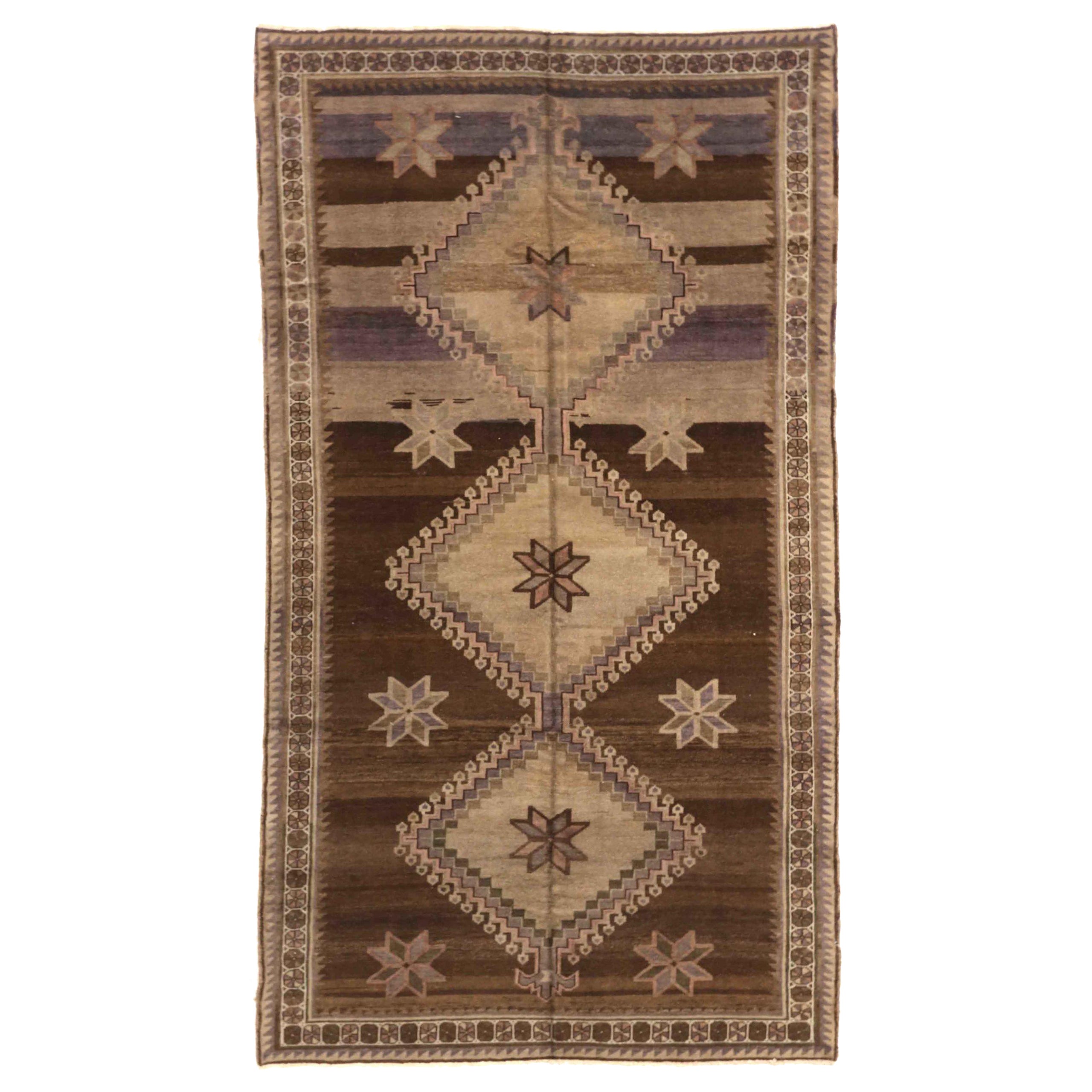 Alfombra Persa Varamin Pequeña Circa 1910 - Lana Marrón Marfil Purpel 74119