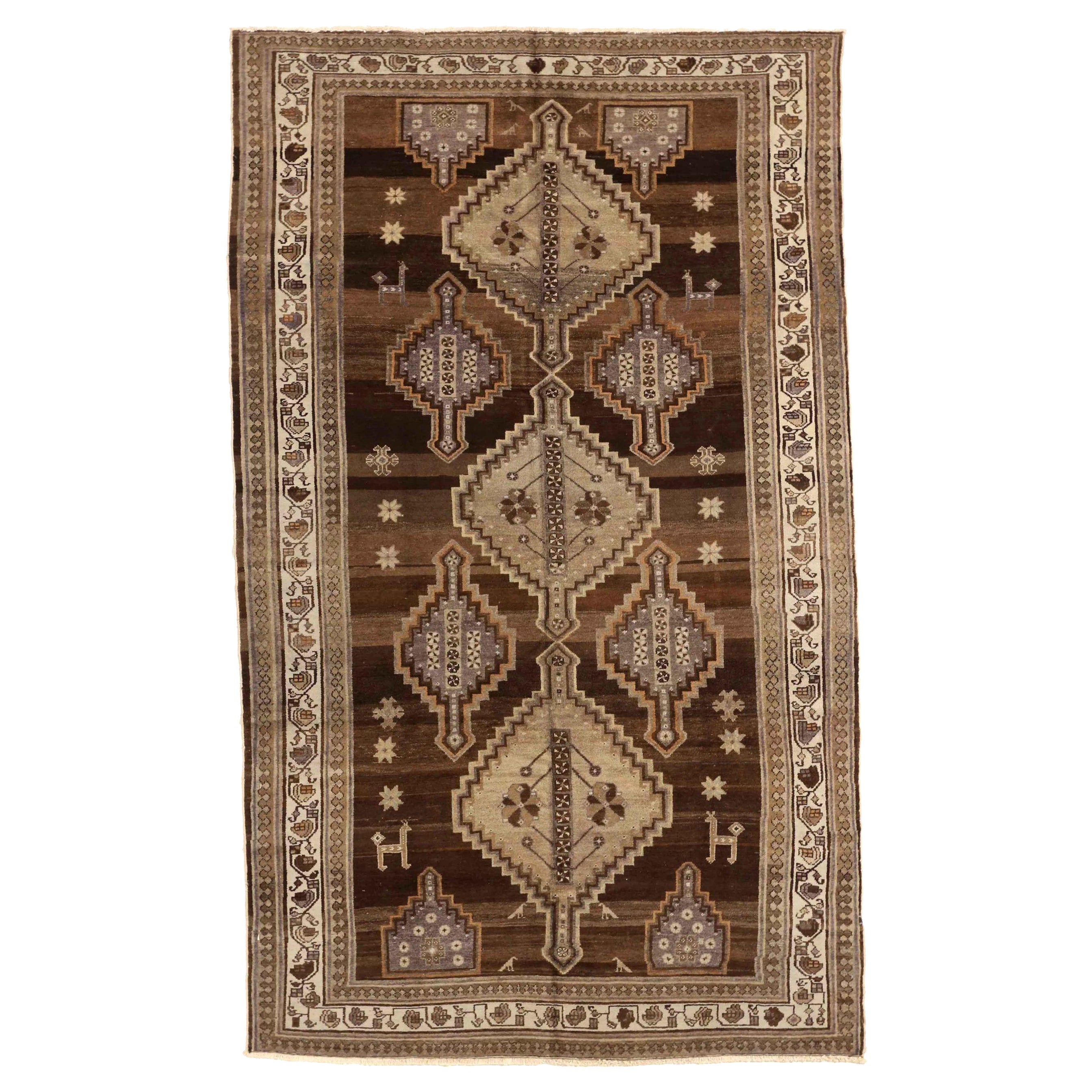 Persian Varamin Small Rug Circa 1910 - Wool Brown Ivory Taupe 74120