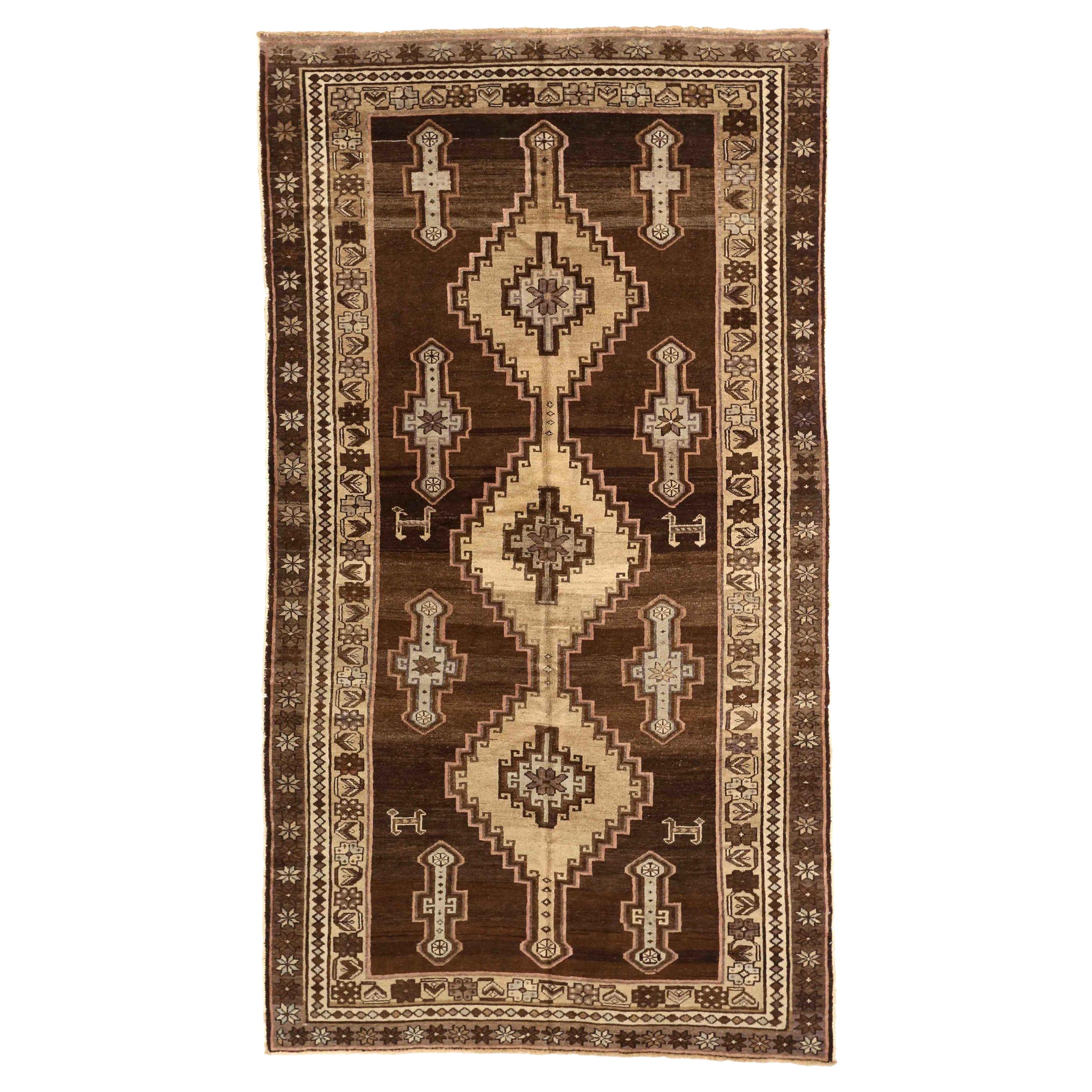 Petit tapis persan Varamin Circa 1910 - Laine Brown Ivory 74122