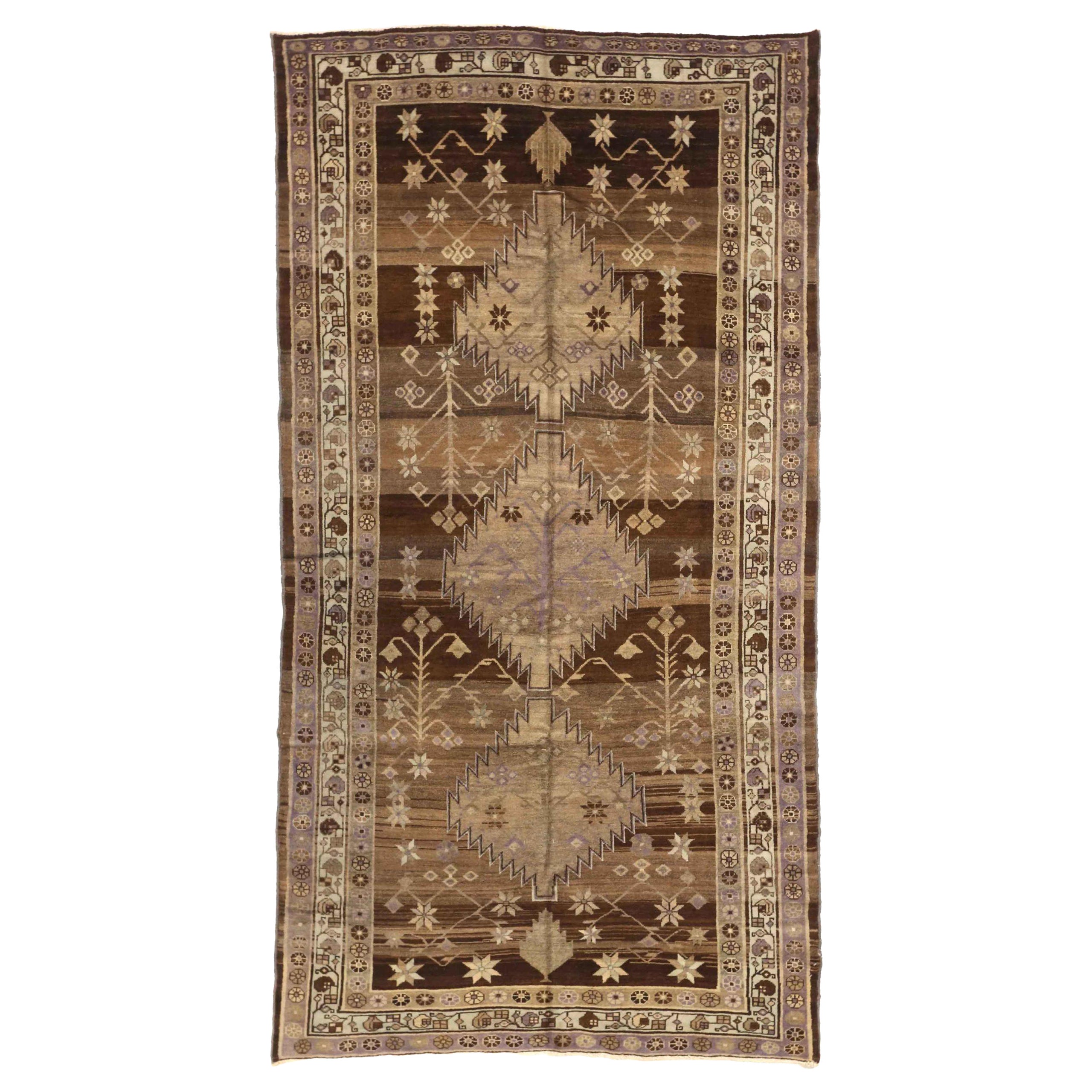 Alfombra Persa Varamin Pequeña Circa 1910 - Lana Marrón Marfil Purpel 74123