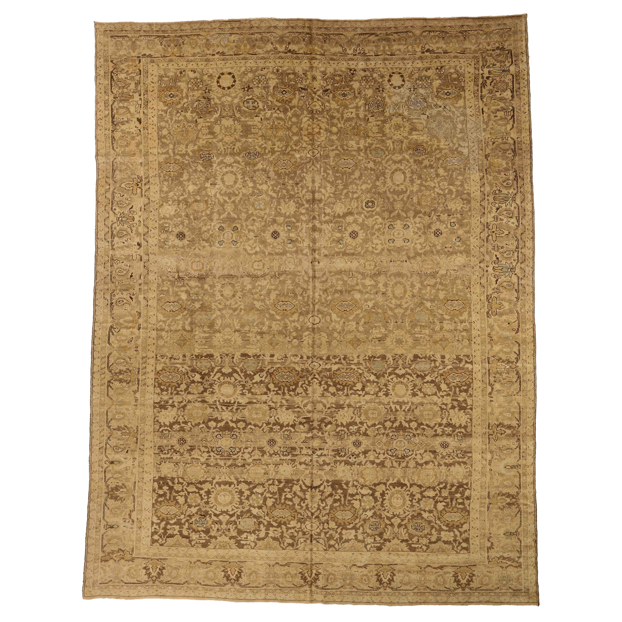 Tapis de sol Persan Malayer - Laine Brown Ivoire Taupe 74113