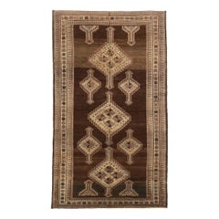 Persian Varamin Small Rug Circa 1910 - Wool Brown Ivory Pink 74114