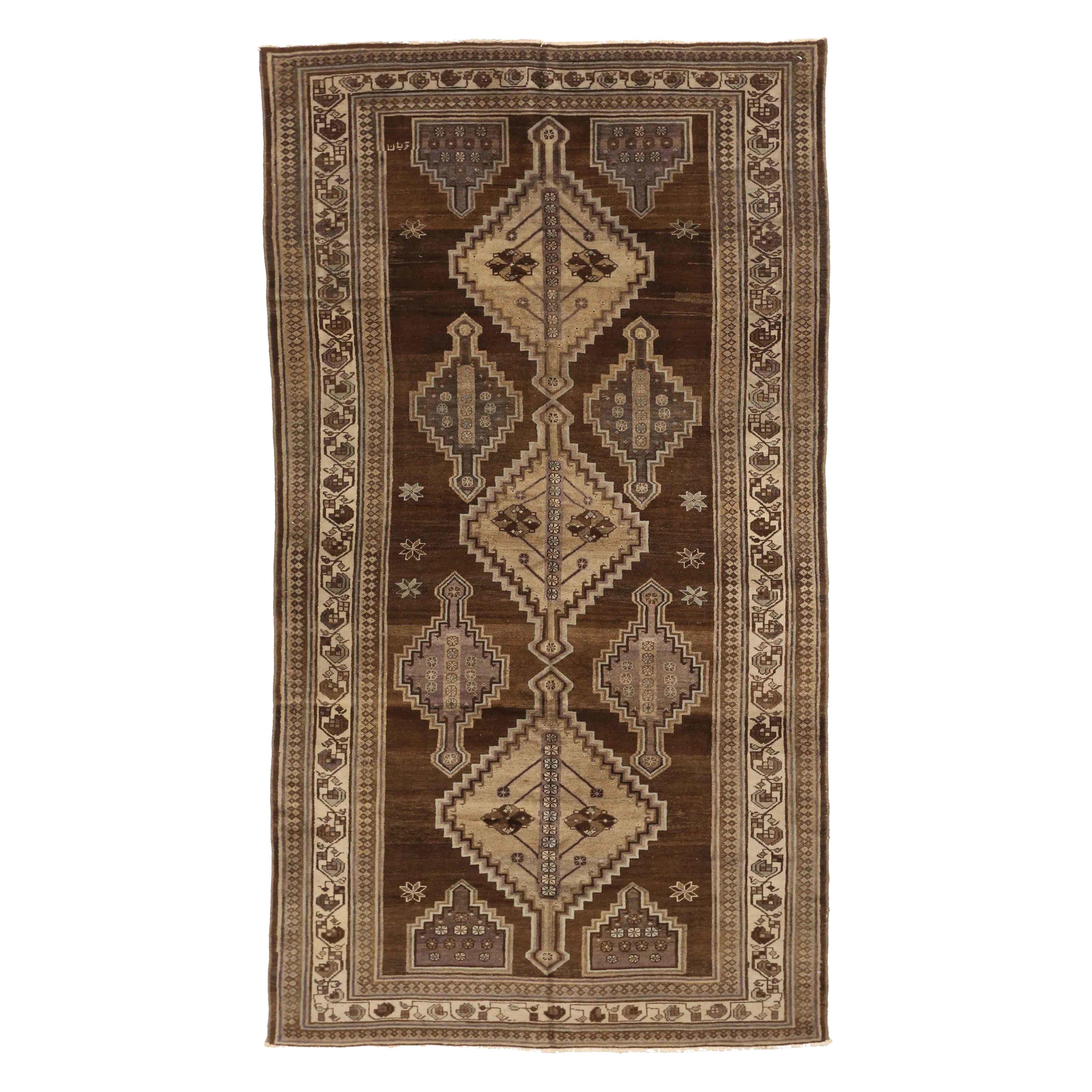 Tapis persan Varamin Circa 1910 - Laine Brown Ivoire Taupe 74126